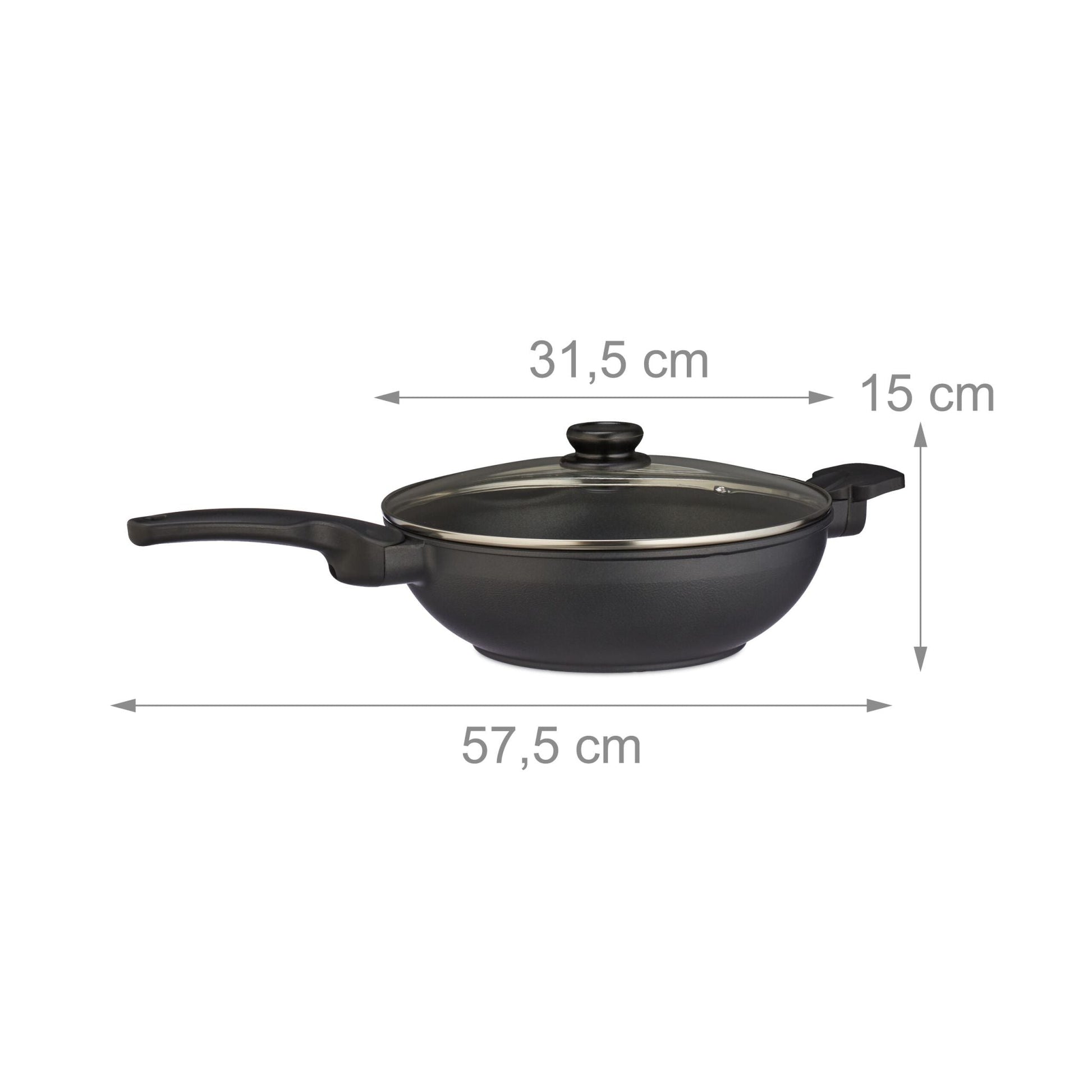 Wokpfanne mit Deckel Schwarz-Silber-Transparent von Relaxdays