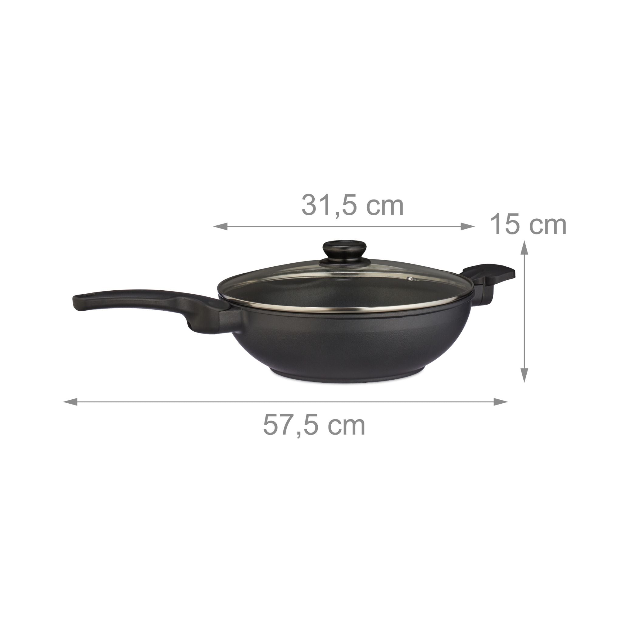 Wokpfanne mit Deckel Schwarz-Silber-Transparent von Relaxdays