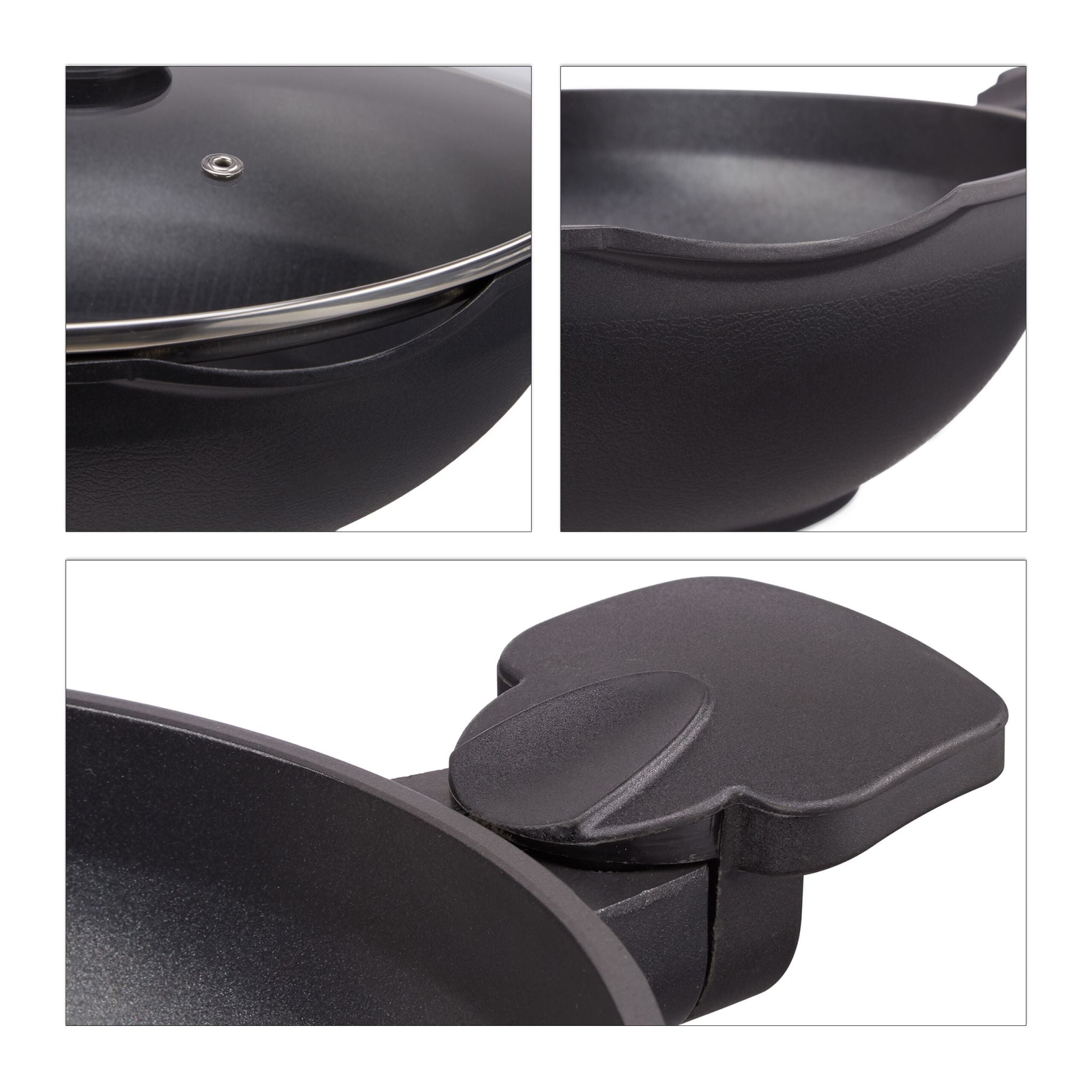 Wokpfanne mit Deckel Schwarz-Silber-Transparent von Relaxdays