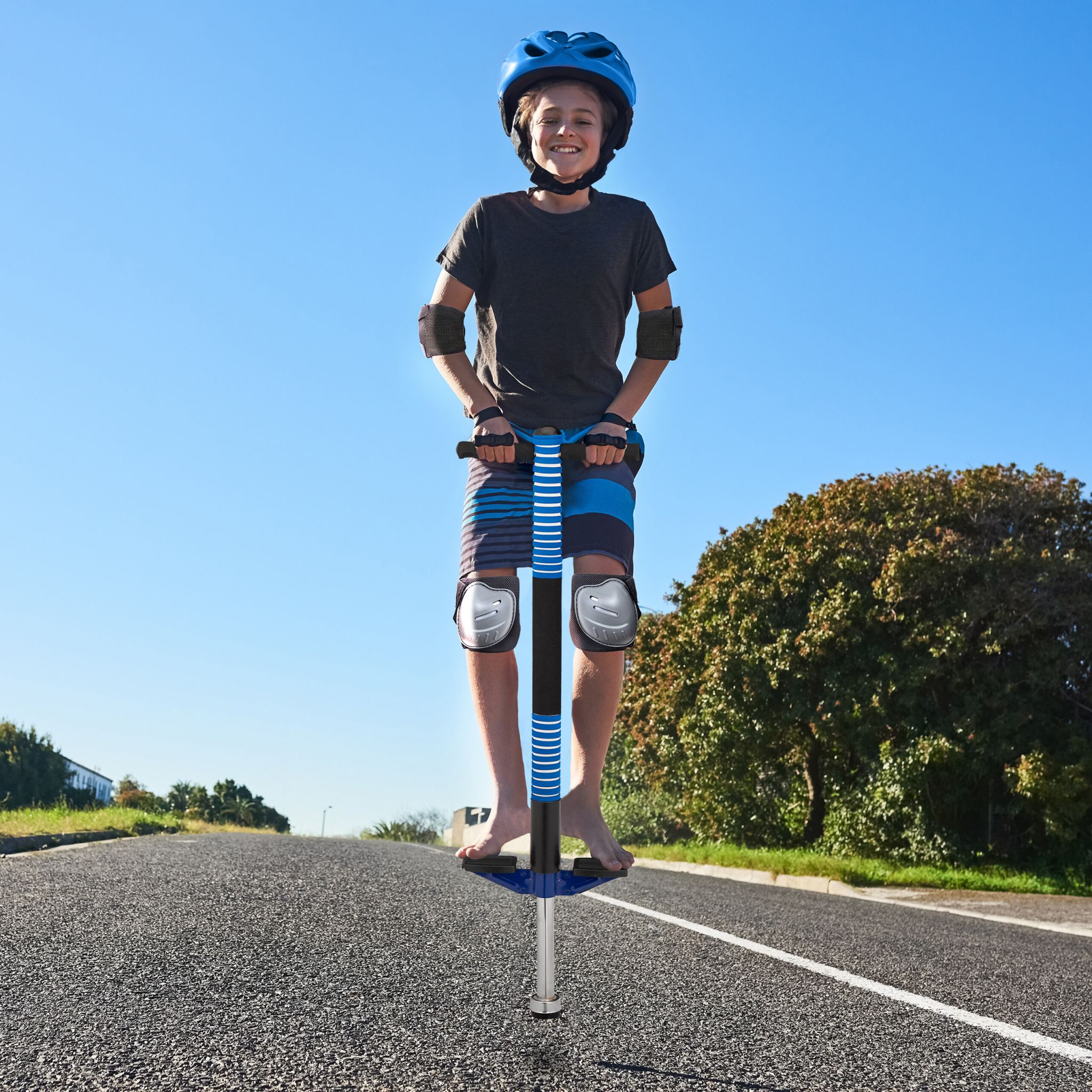 Pogo Stick für Kinder 35 kg Blau-Schwarz-Silber von Relaxdays