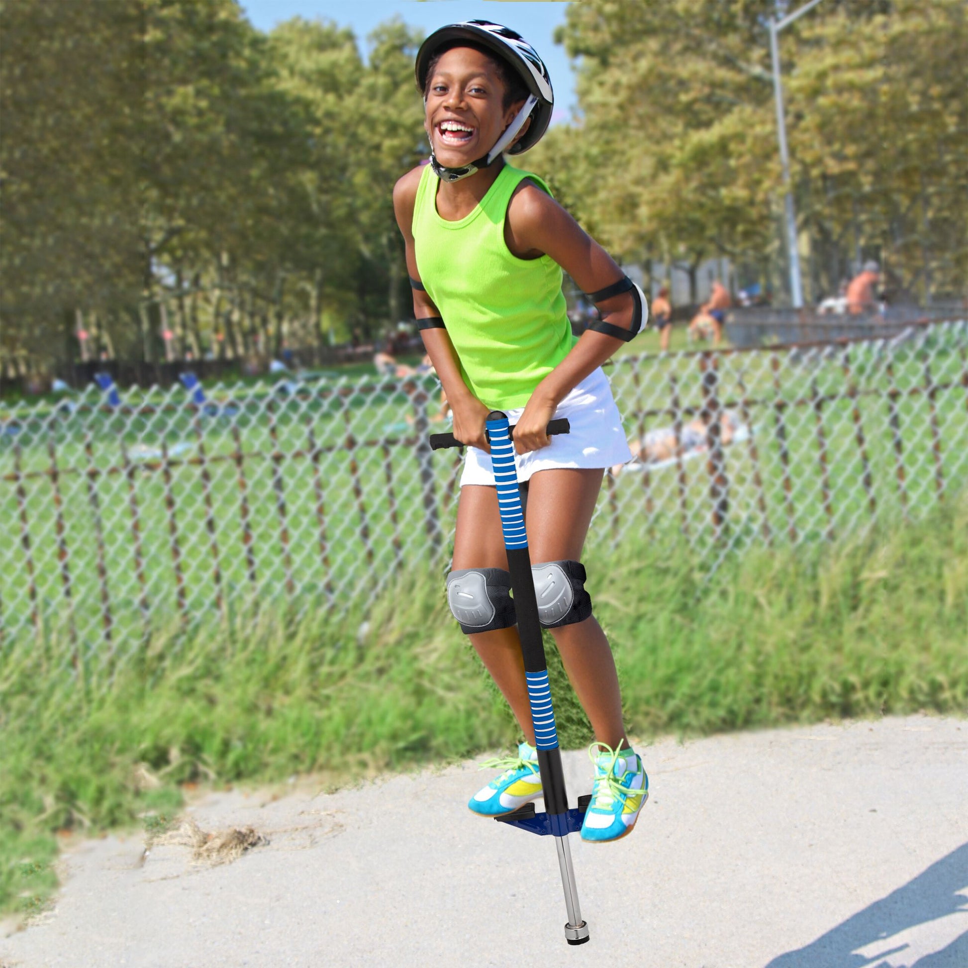 Pogo Stick für Kinder 35 kg Blau-Schwarz-Silber von Relaxdays