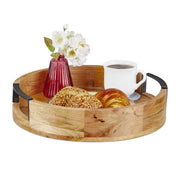 Rundes Tablett Mangoholz Hellbraun-Schwarz von Relaxdays