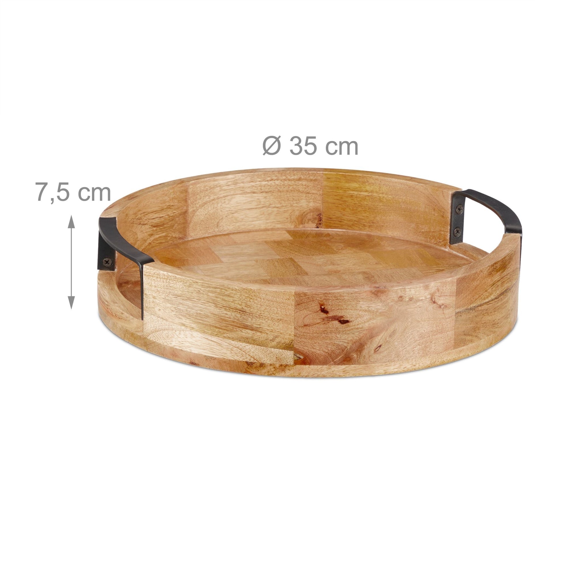 Rundes Tablett Mangoholz Hellbraun-Schwarz von Relaxdays