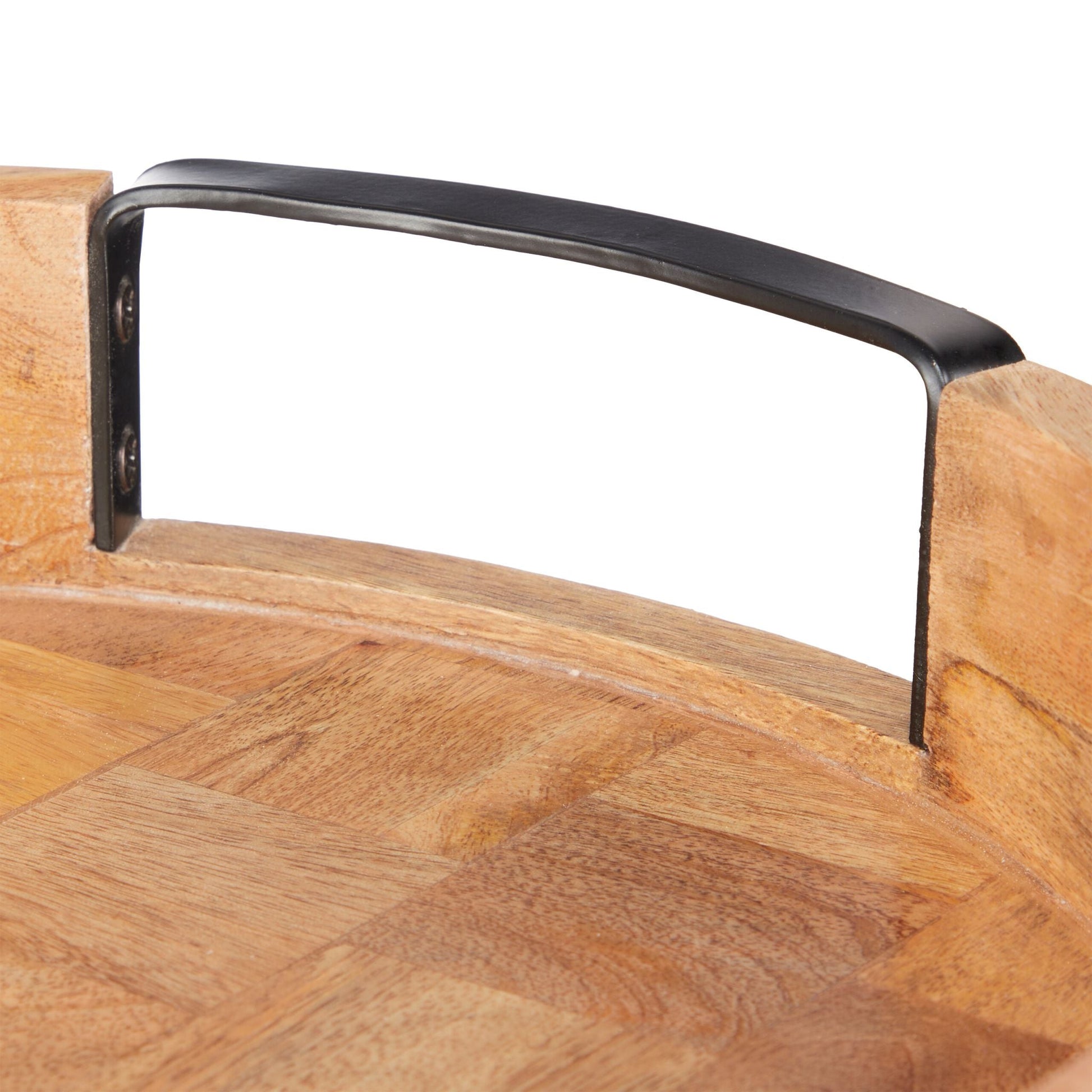 Rundes Tablett Mangoholz Hellbraun-Schwarz von Relaxdays