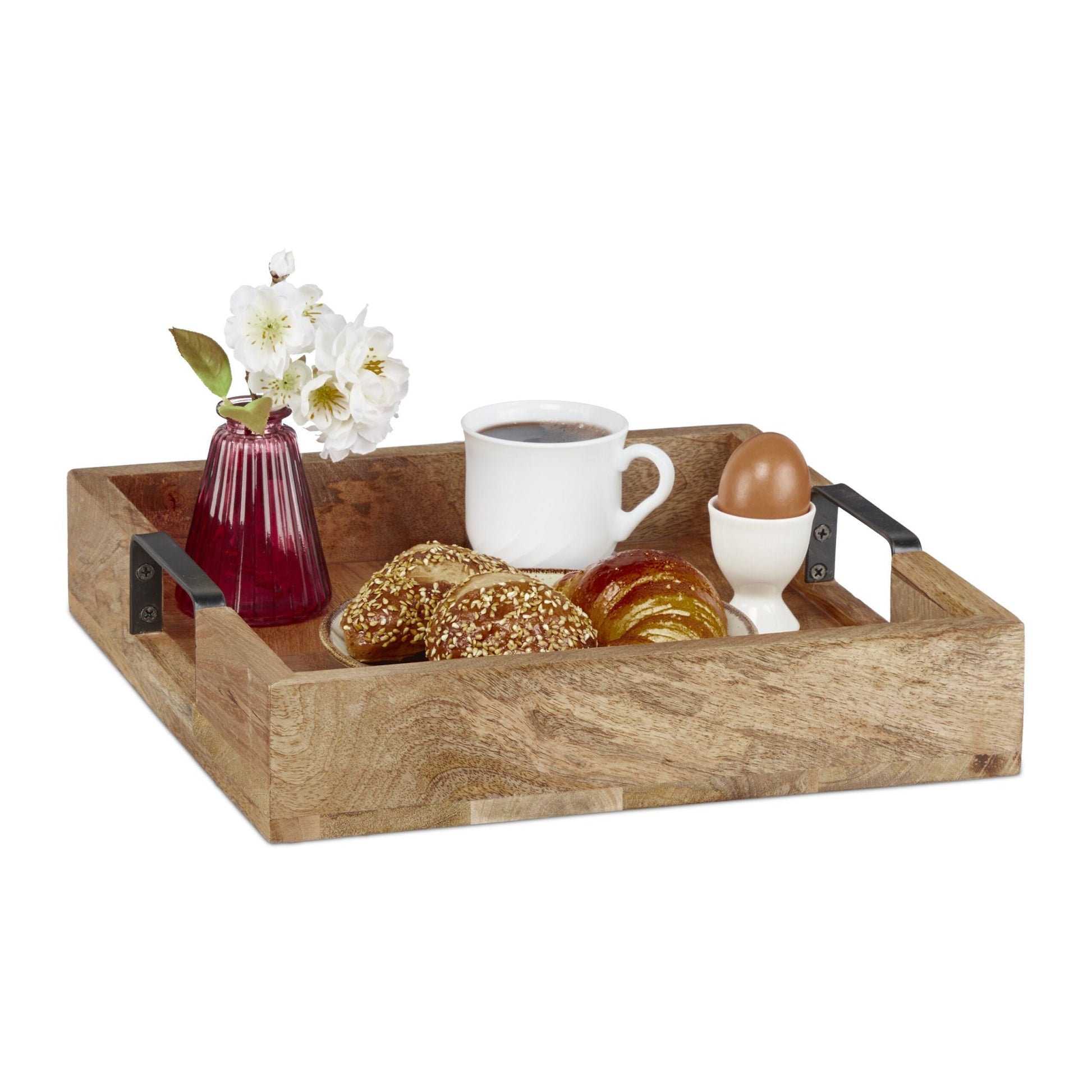 Tablett Mangoholz Hellbraun-Schwarz von Relaxdays