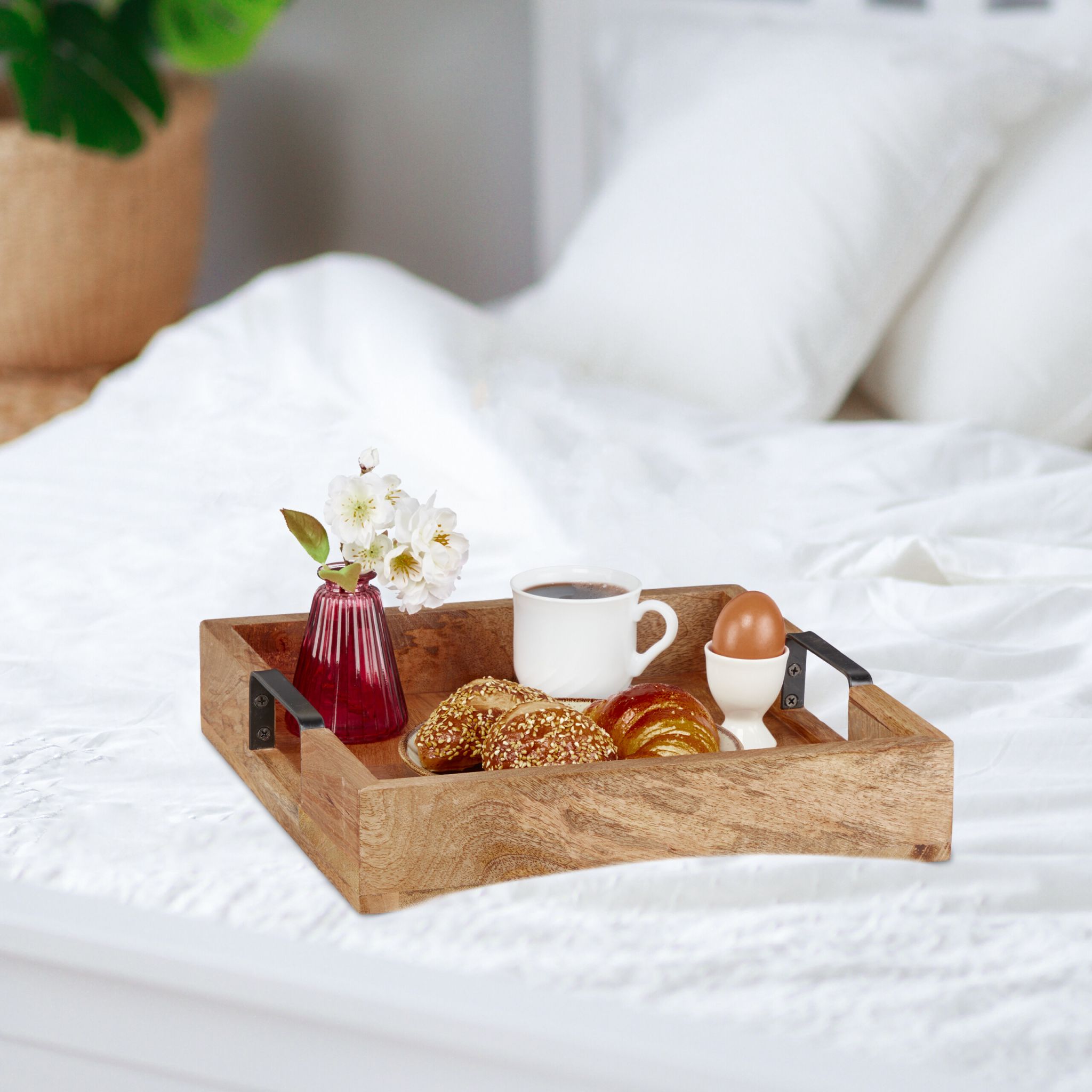 Tablett Mangoholz Hellbraun-Schwarz von Relaxdays