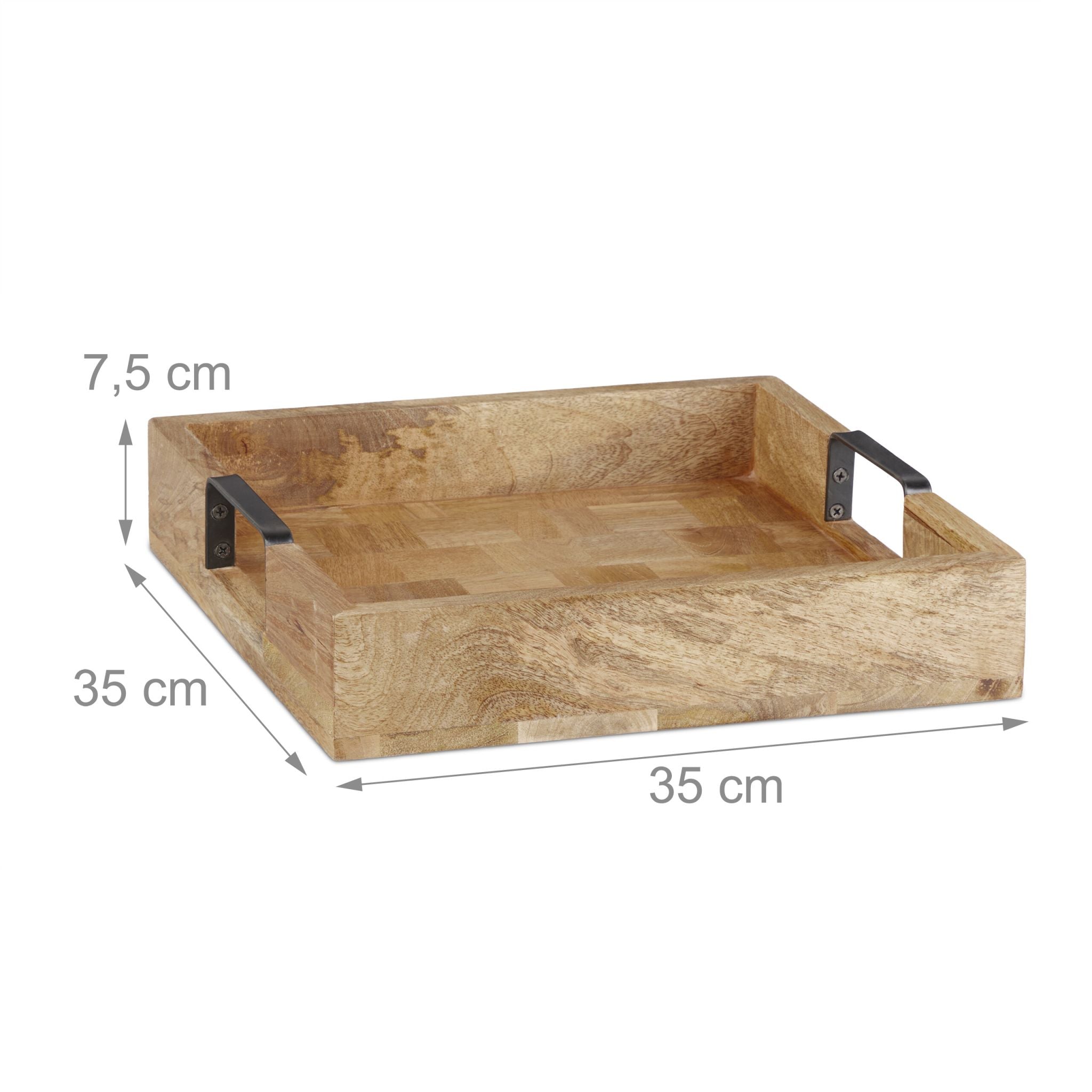 Tablett Mangoholz Hellbraun-Schwarz von Relaxdays