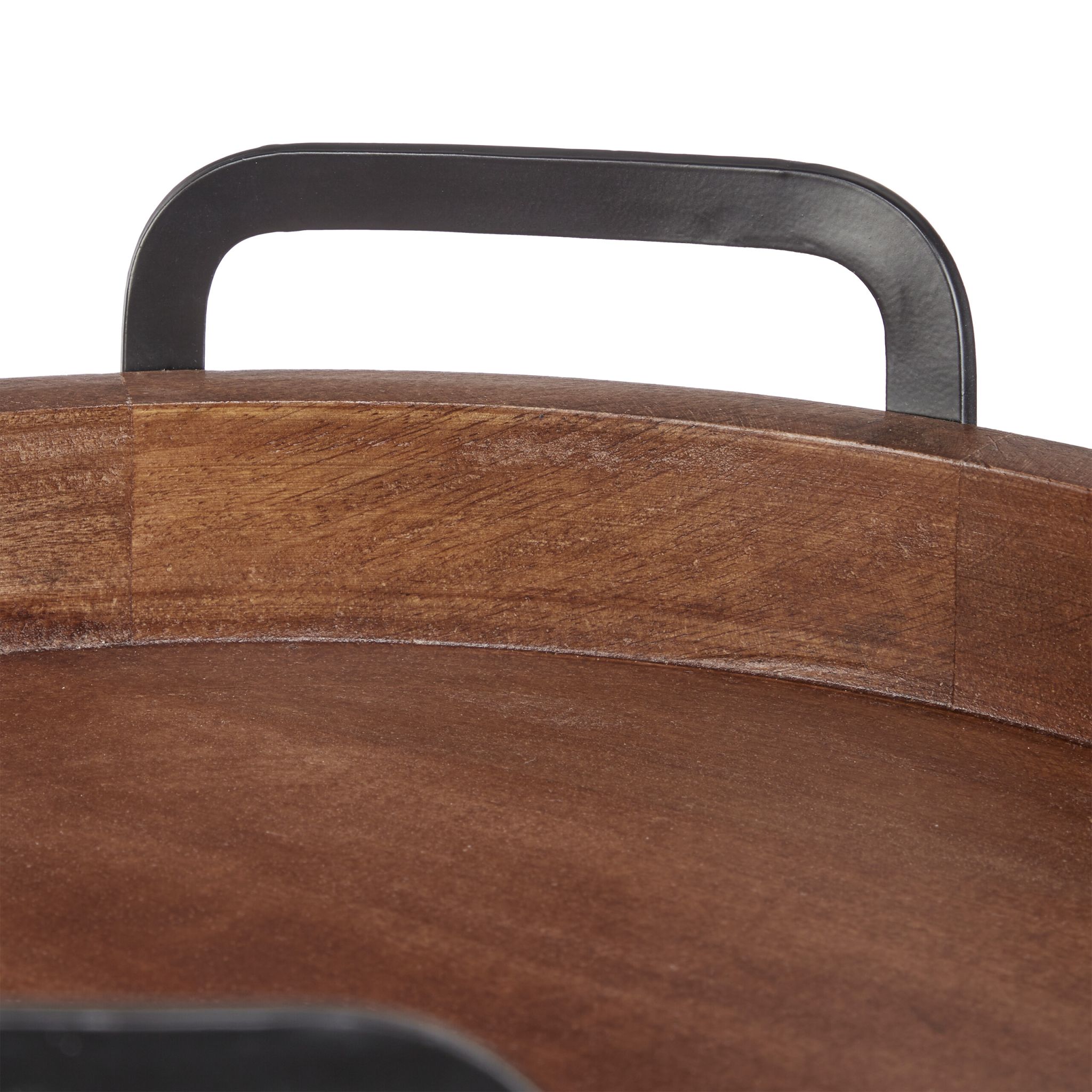 Mangoholz Tablett mit Metallrand Braun-Schwarz-Silber
