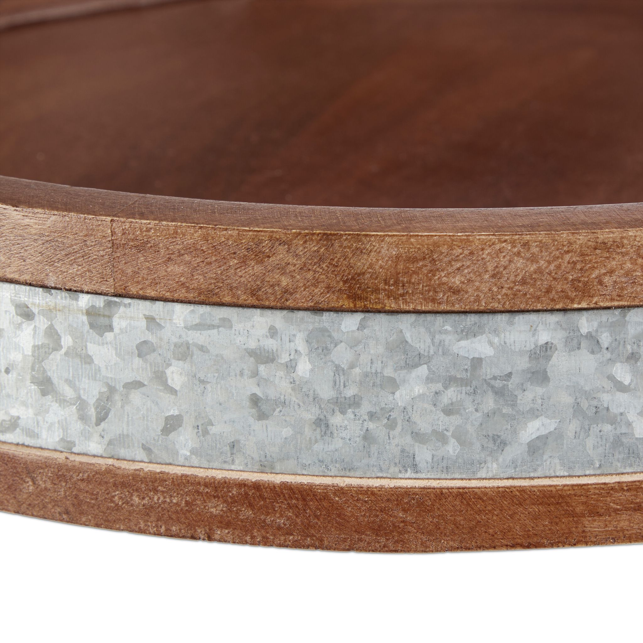 Mangoholz Tablett mit Metallrand Braun-Schwarz-Silber