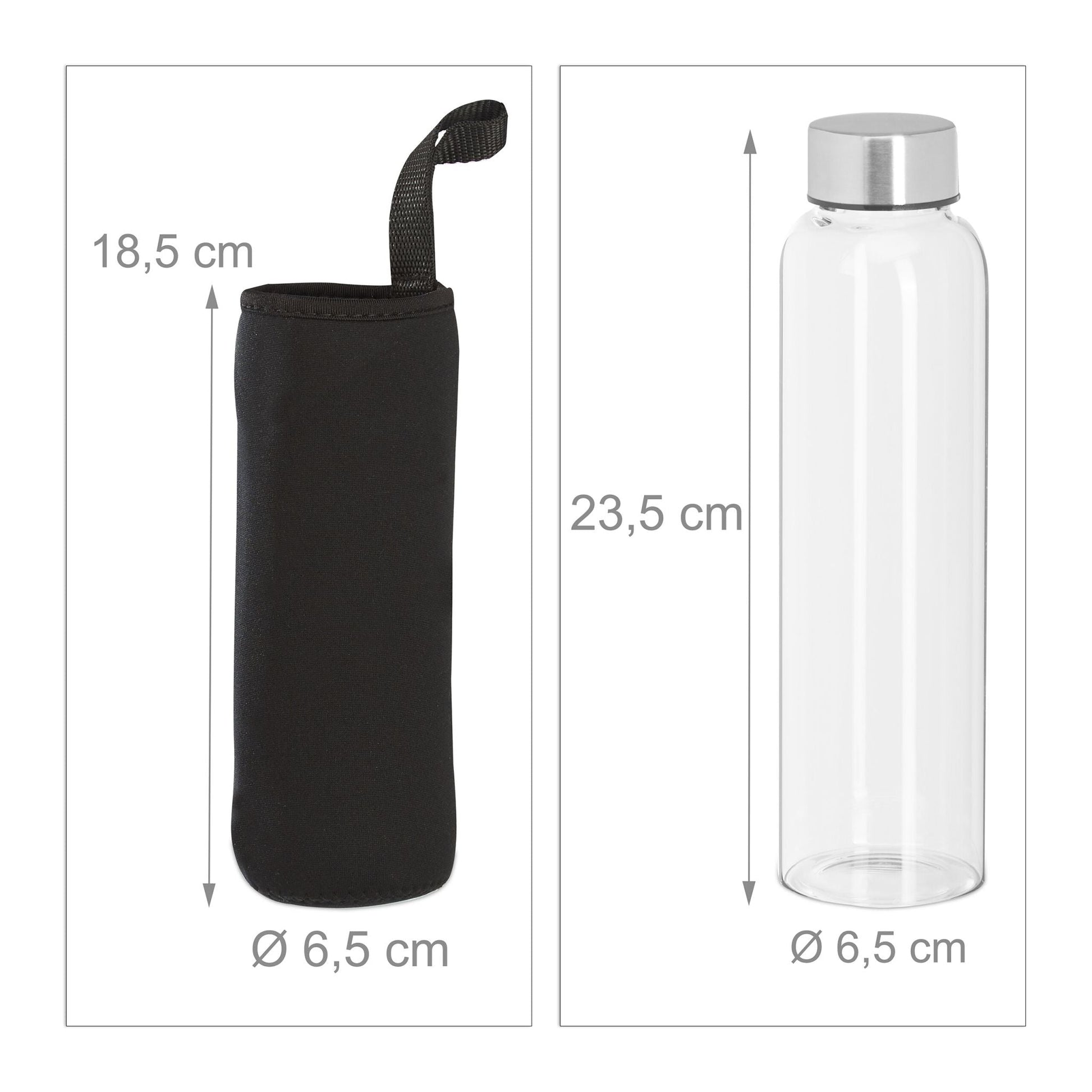 Trinkflasche 500ml 2er-Set Schwarz-Silber-Transparent von Relaxdays