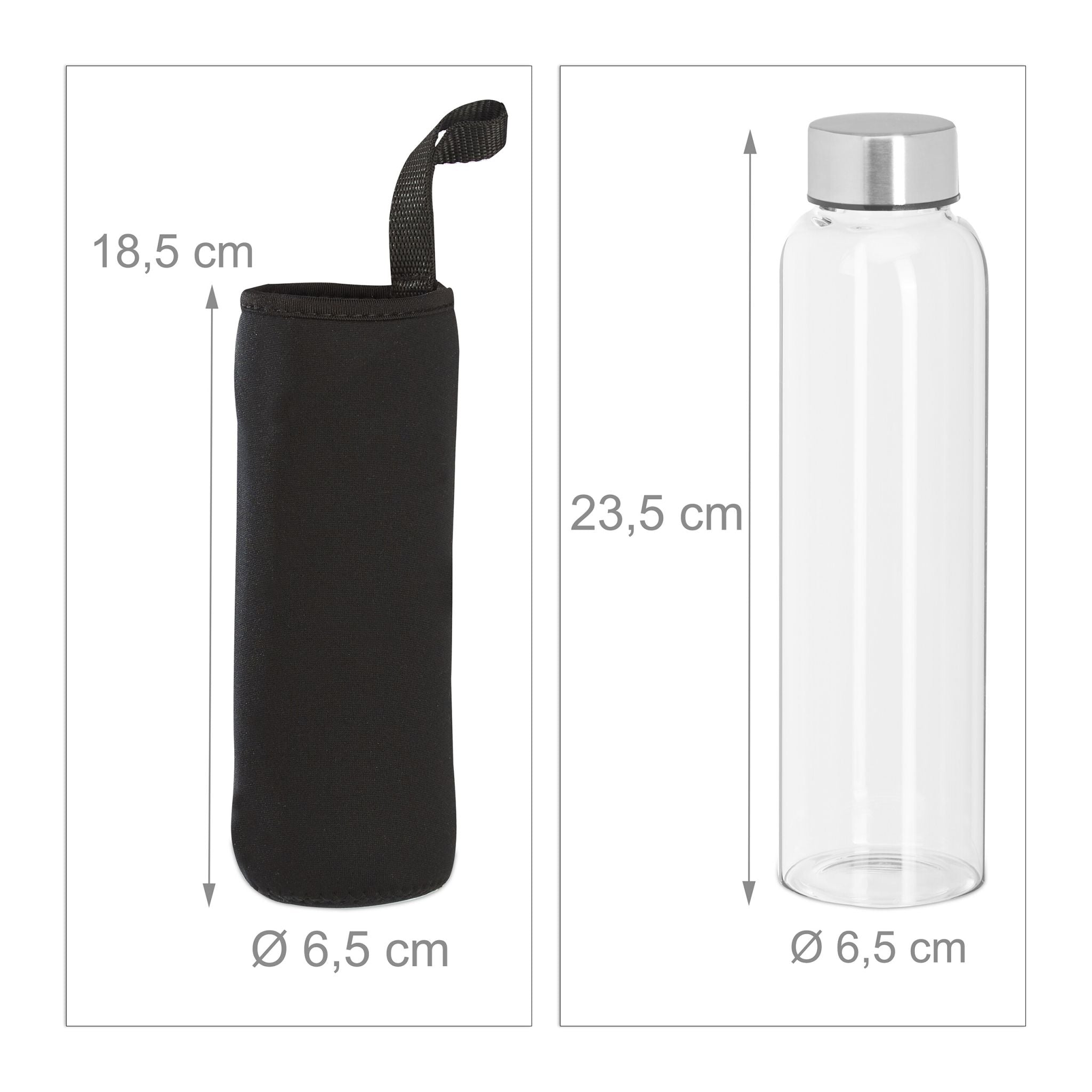 Trinkflasche 500ml 4er-Set Schwarz-Silber-Transparent von Relaxdays