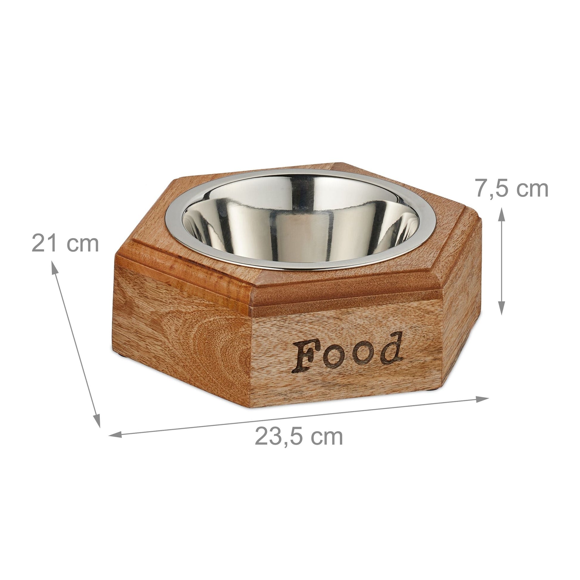 Hunde Napfset mit Holzhalterung Hellbraun-Silber von Relaxdays