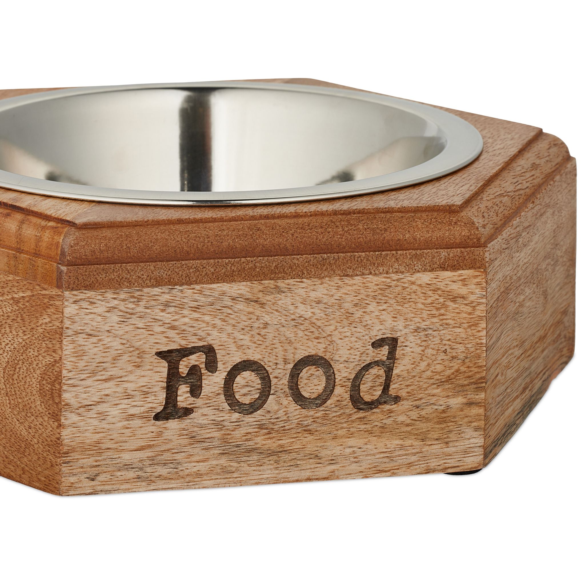 Hunde Napfset mit Holzhalterung Hellbraun-Silber von Relaxdays