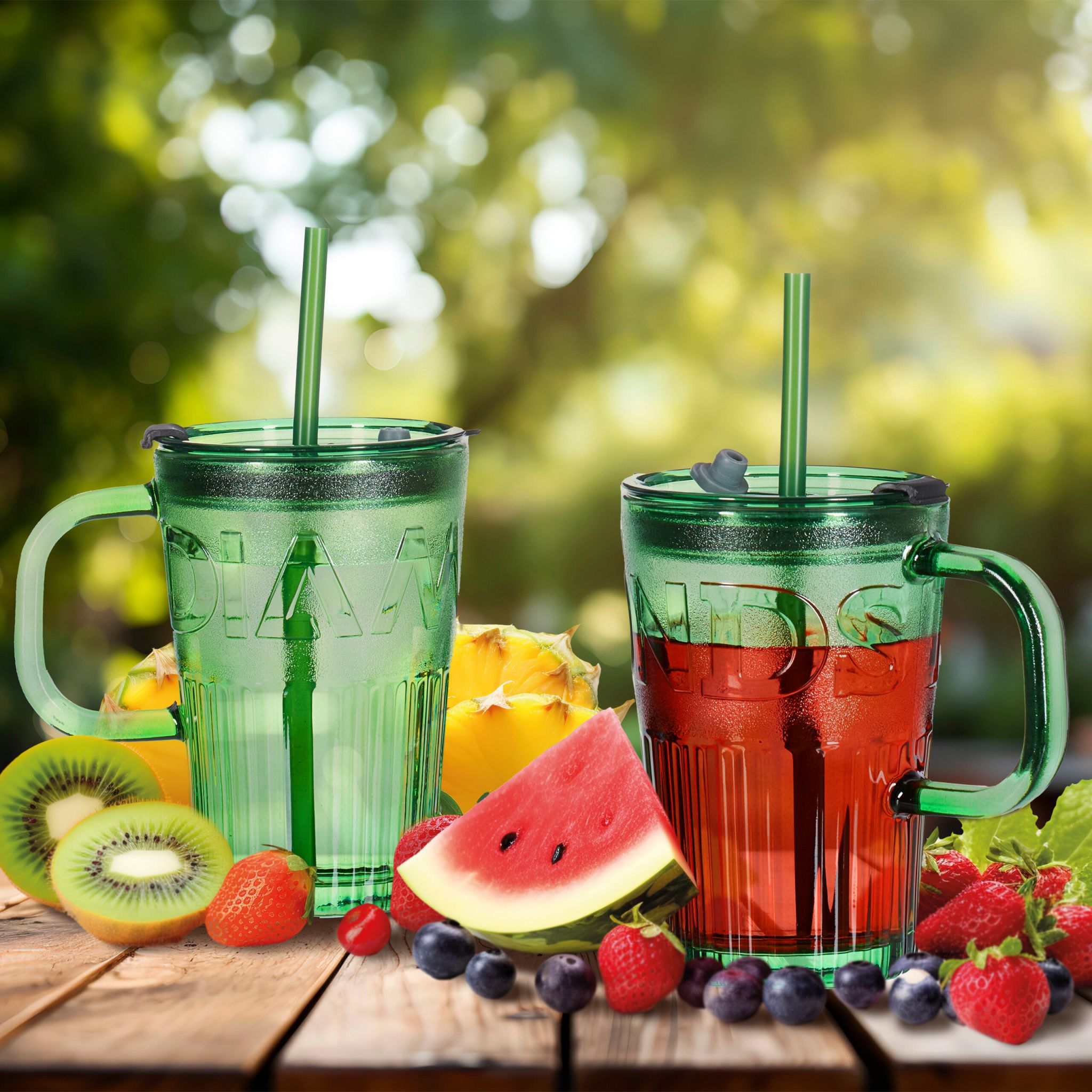 Trinkgläser 2er-Set mit Henkel Grün von Relaxdays
