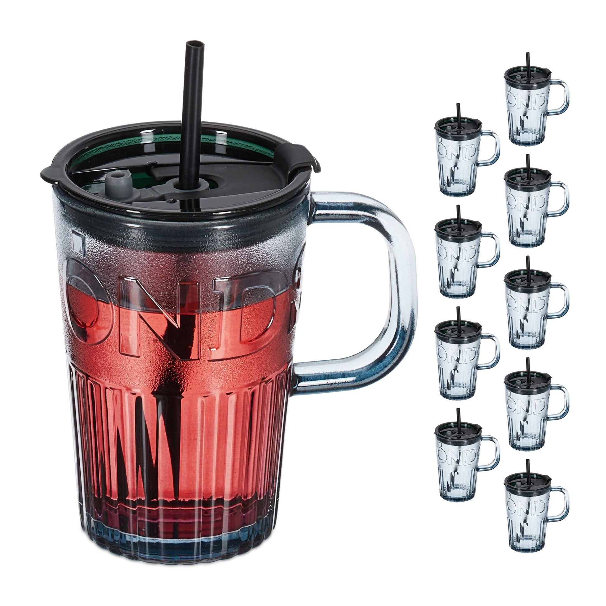 Trinkgläser 10er-Set mit Henkel Grau von Relaxdays