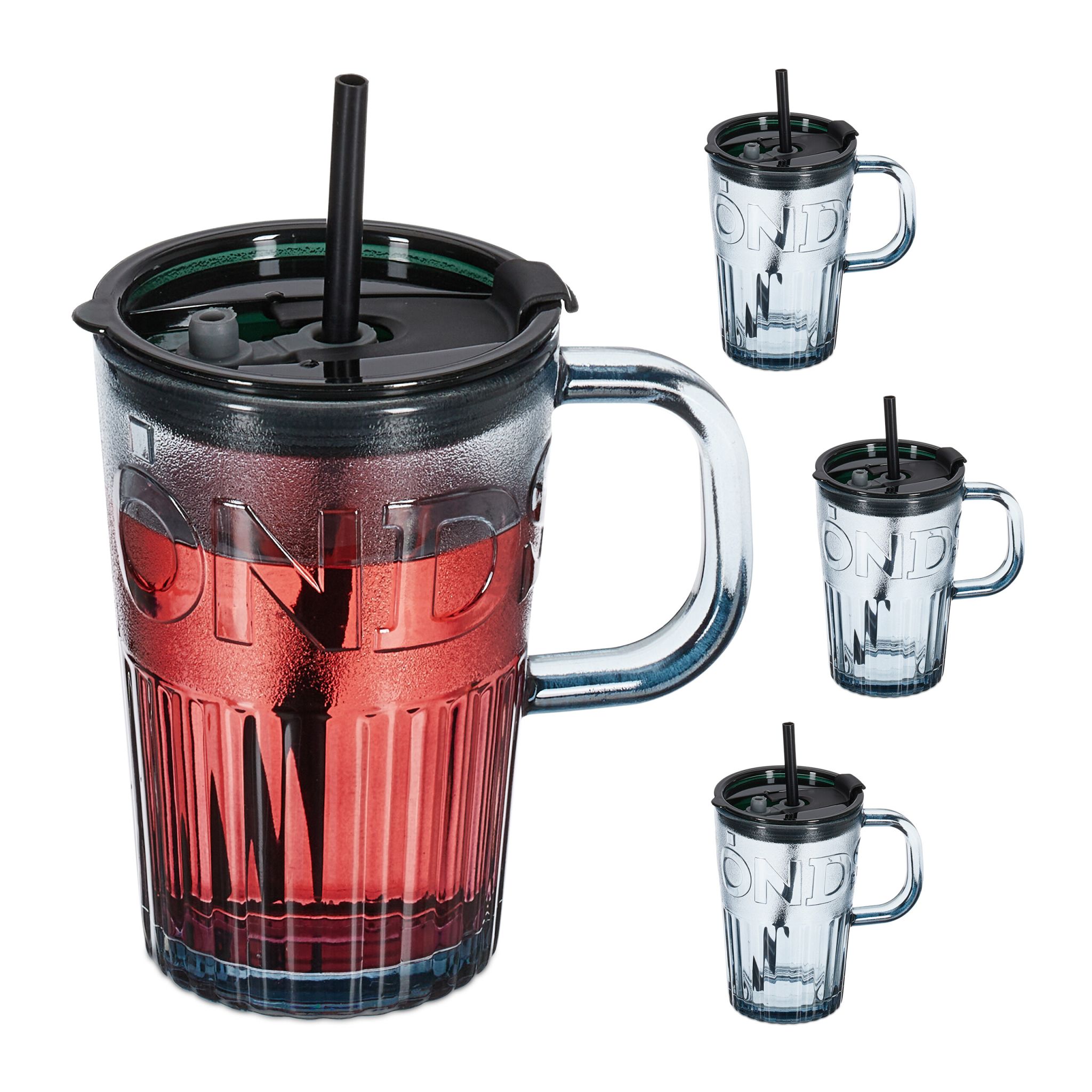 Trinkgläser 4er-Set mit Henkel Grau von Relaxdays