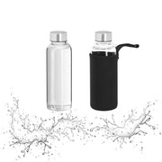 Trinkflasche Glas 360ml Schwarz-Silber-Transparent von Relaxdays