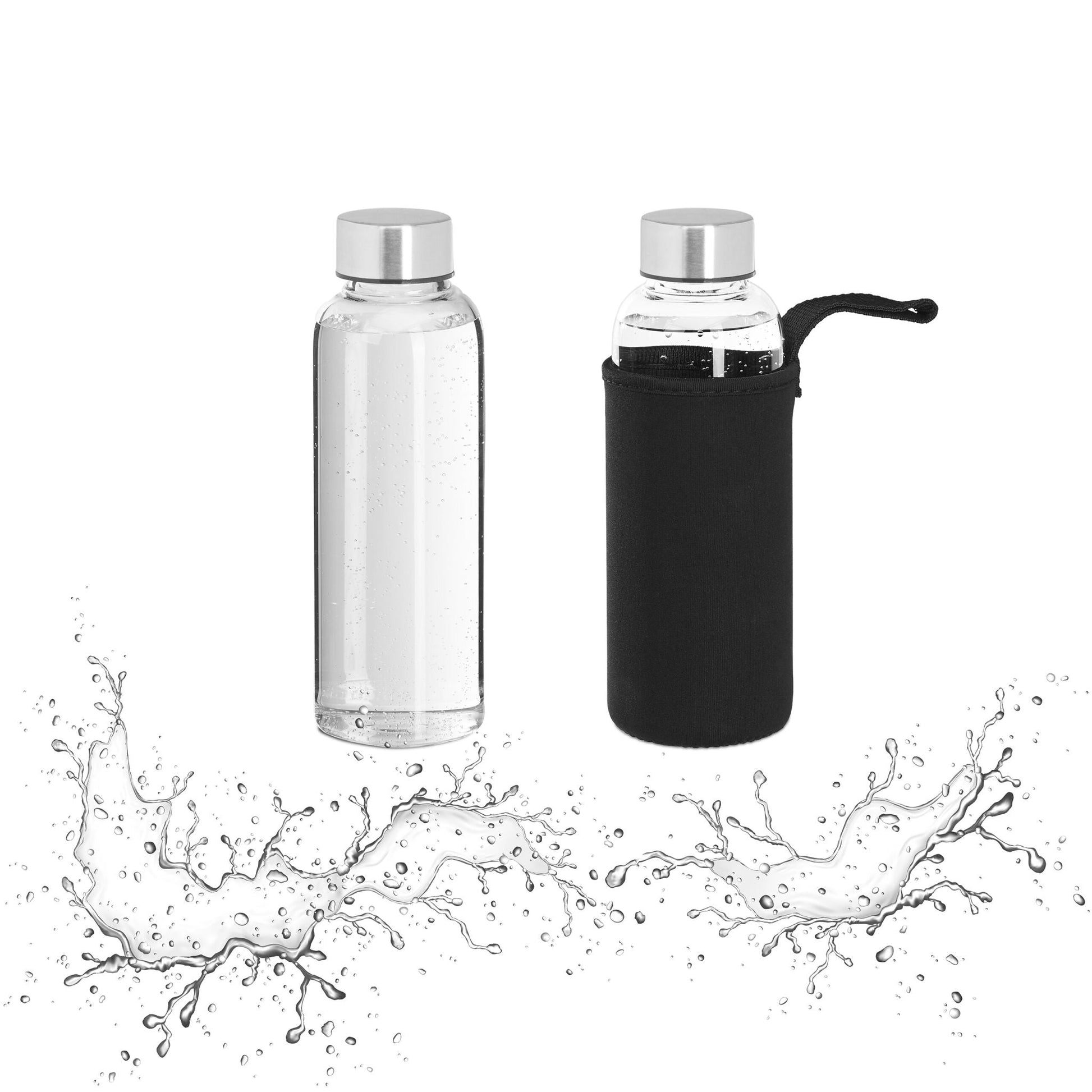 Trinkflasche Glas 360ml Schwarz-Silber-Transparent von Relaxdays