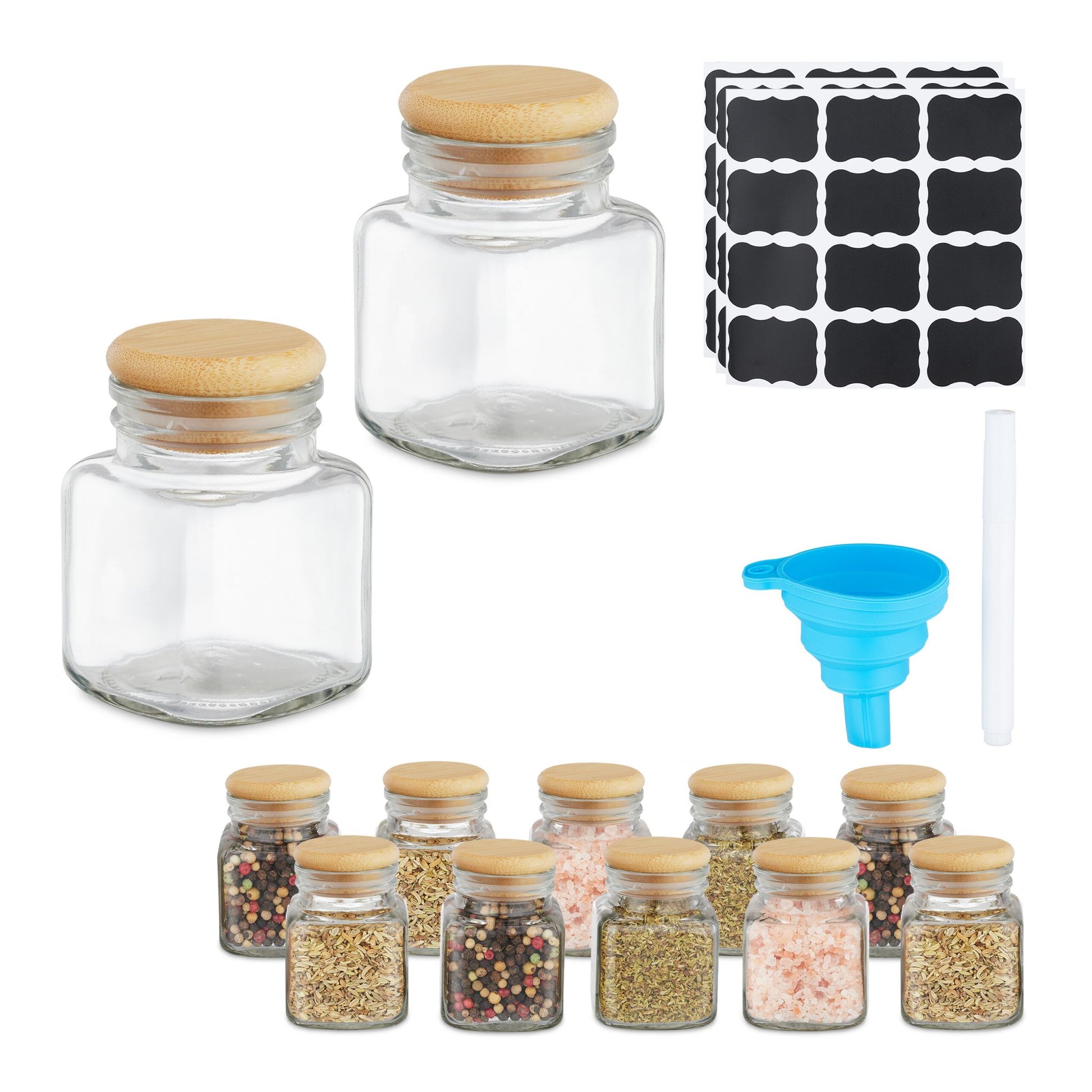 Gewürzgläser mit Bambusdeckel 12er-Set Hellbraun-Transparent von Relaxdays