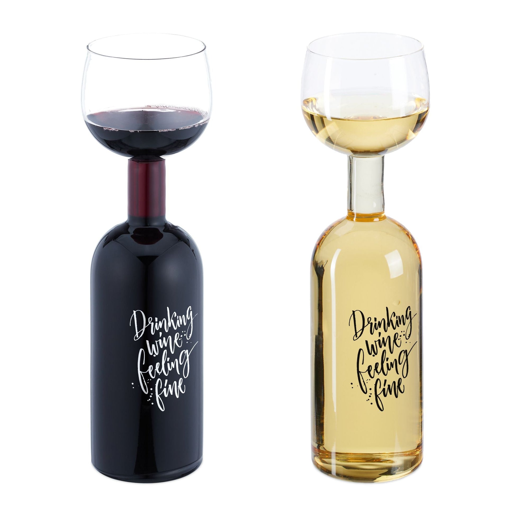 Weinflasche mit Glas 750ml Schwarz-Silber-Transparent von Relaxdays