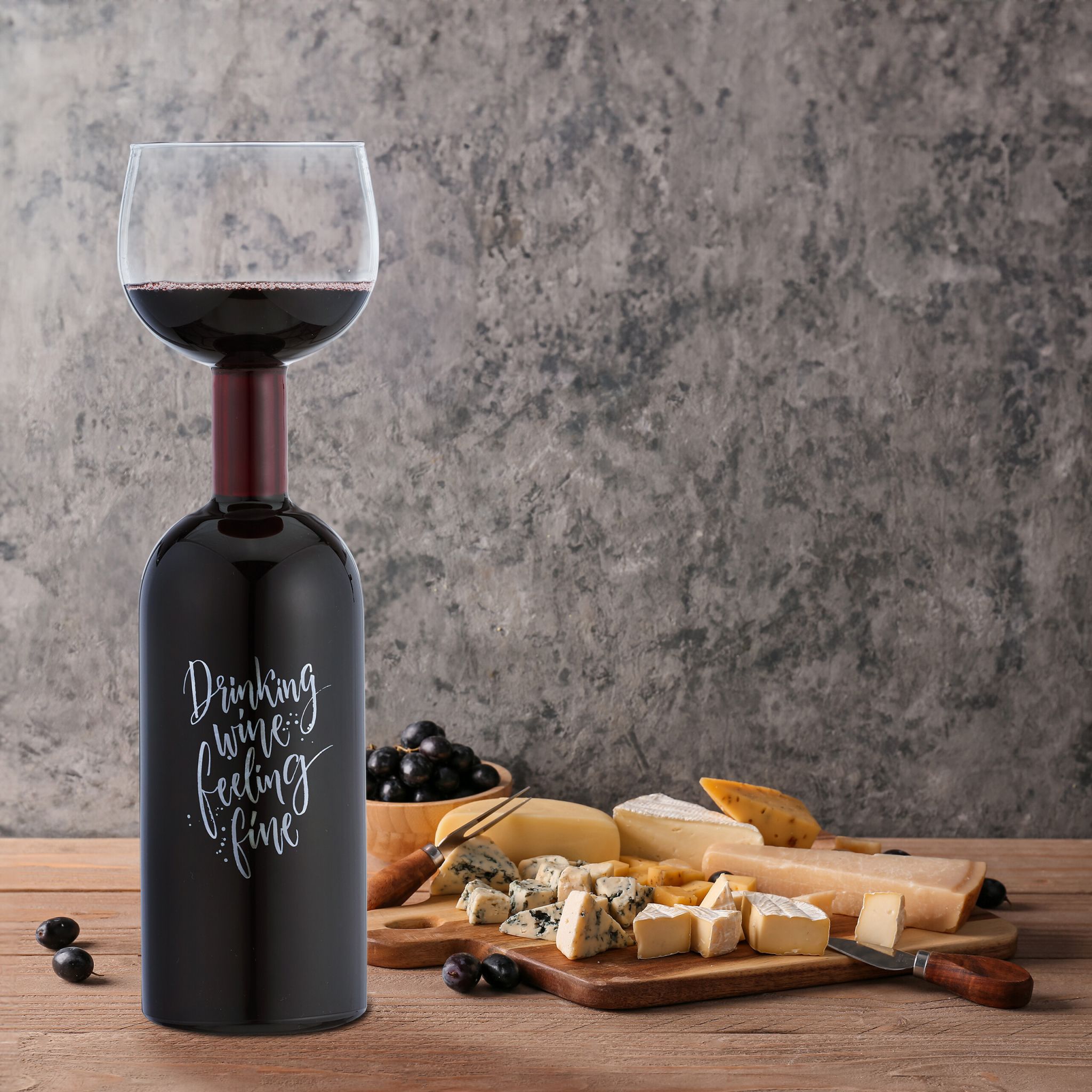 Weinflasche mit Glas 750ml Schwarz-Silber-Transparent von Relaxdays