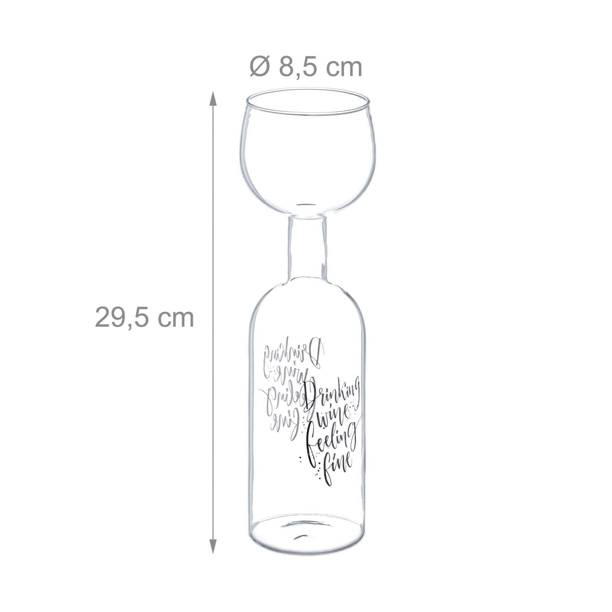 Weinflasche mit Glas 750ml Schwarz-Silber-Transparent von Relaxdays