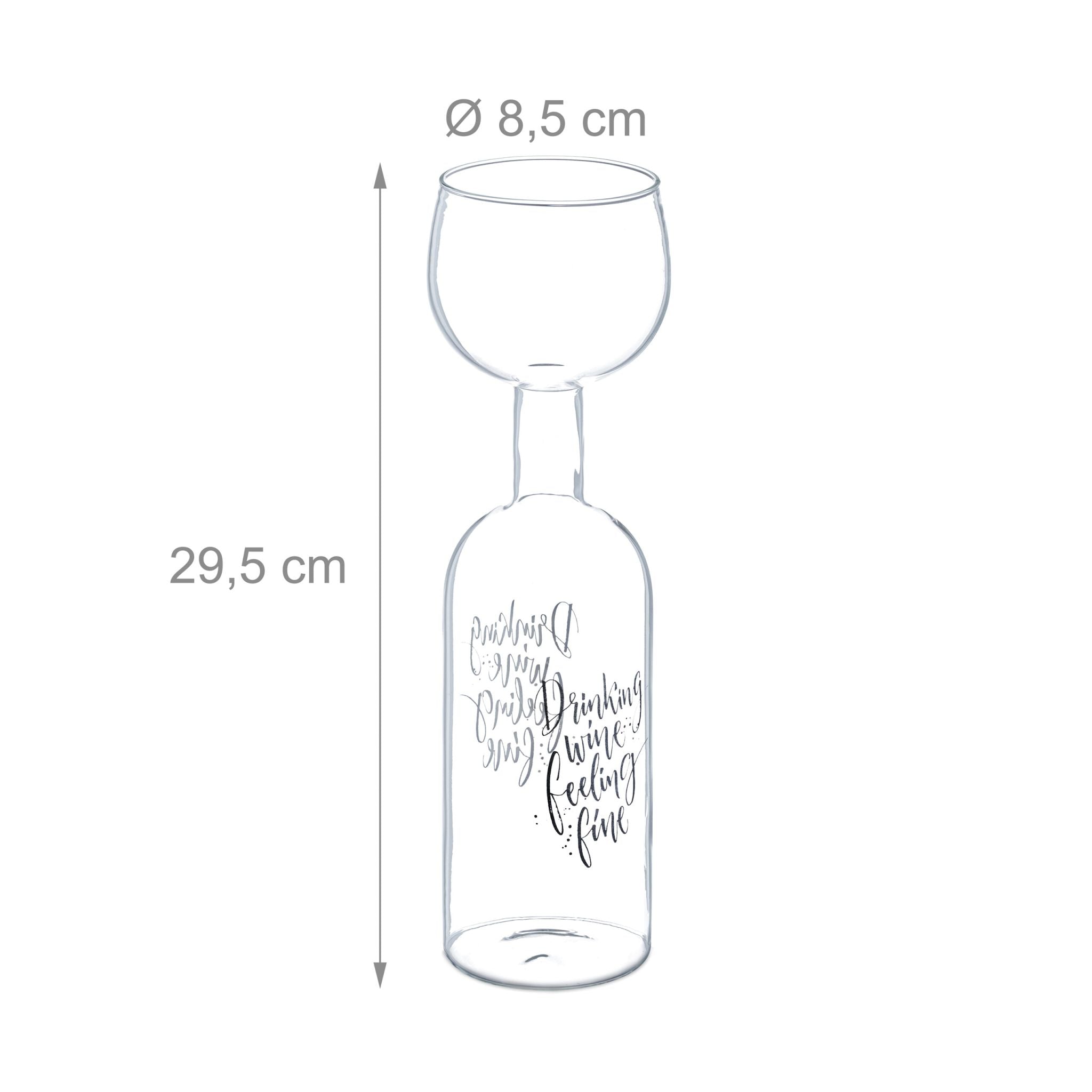 Weinflasche mit Glas 750ml Schwarz-Silber-Transparent von Relaxdays