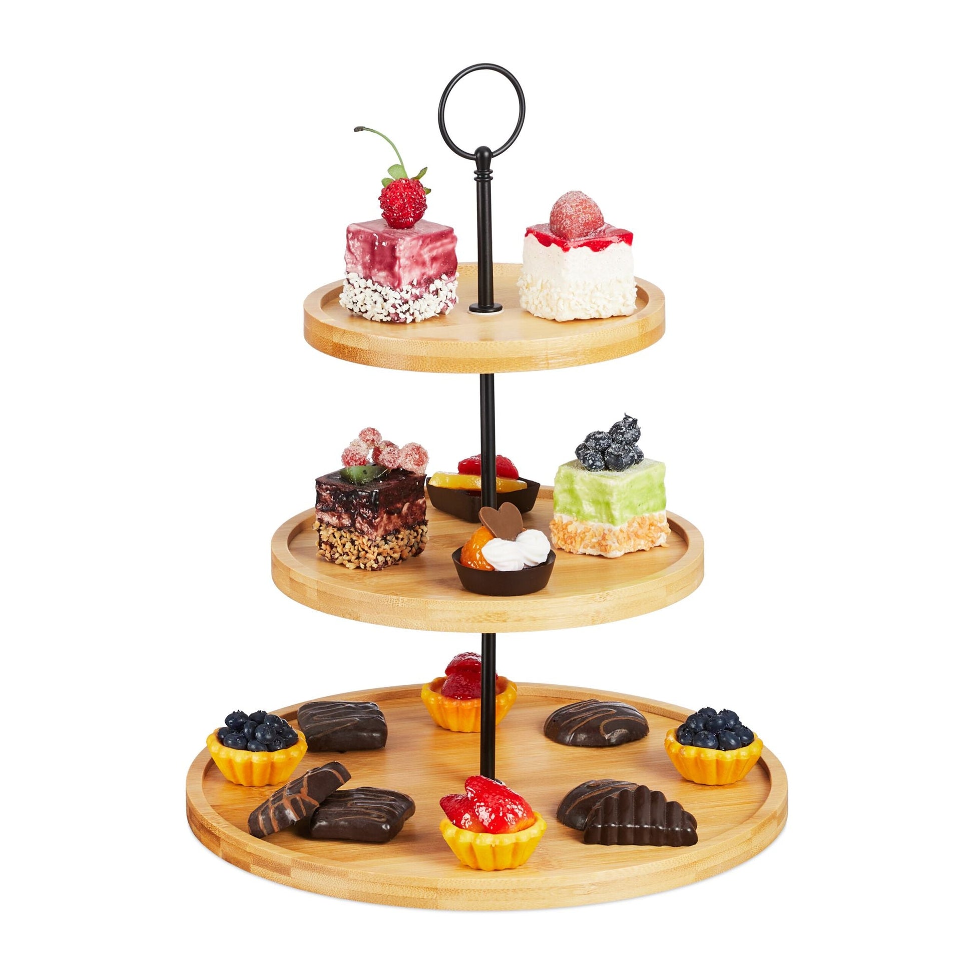 Etagere mit 3 Ebenen Bambus Hellbraun-Schwarz von Relaxdays