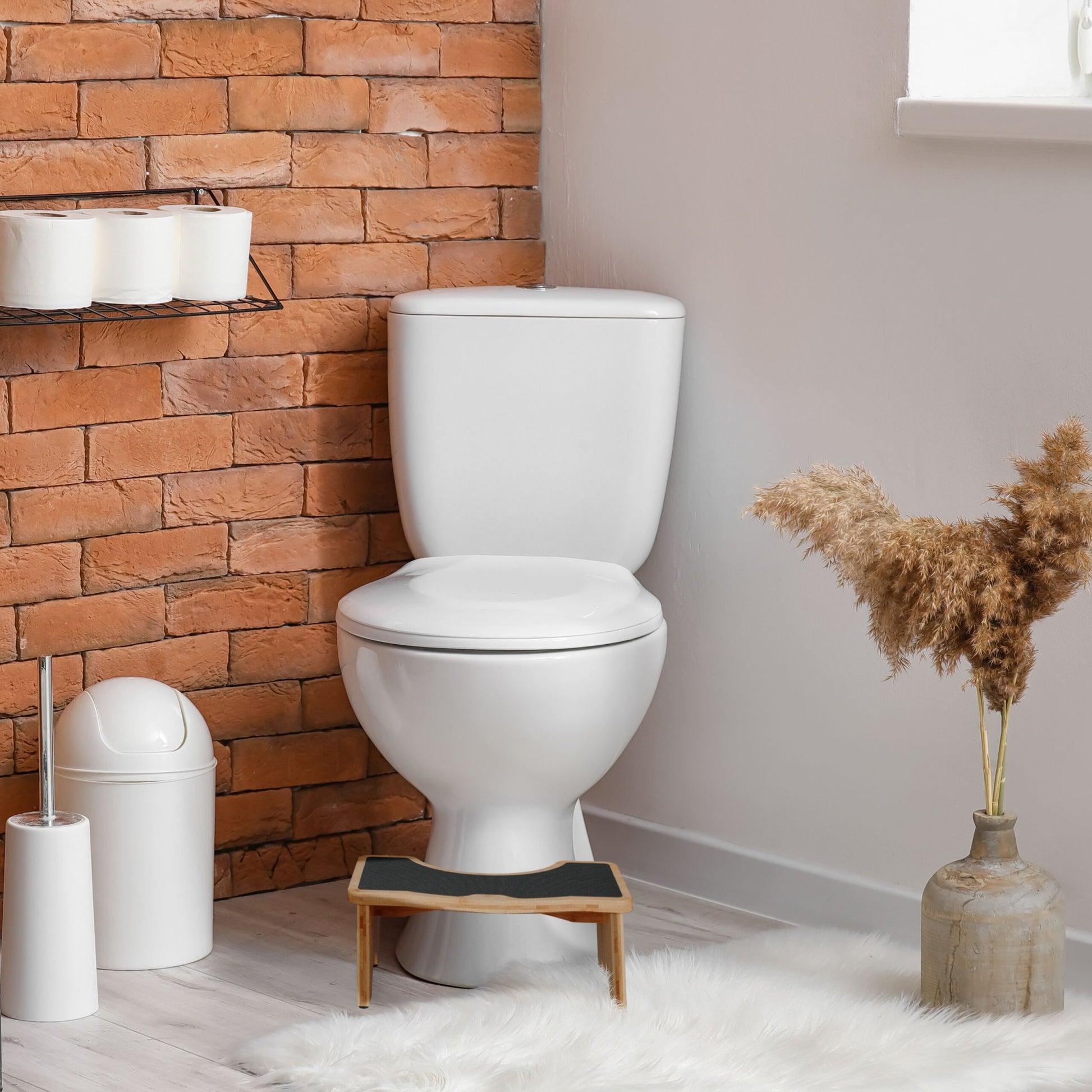 Toilettenhocker Bambus Hellbraun-Schwarz von Relaxdays