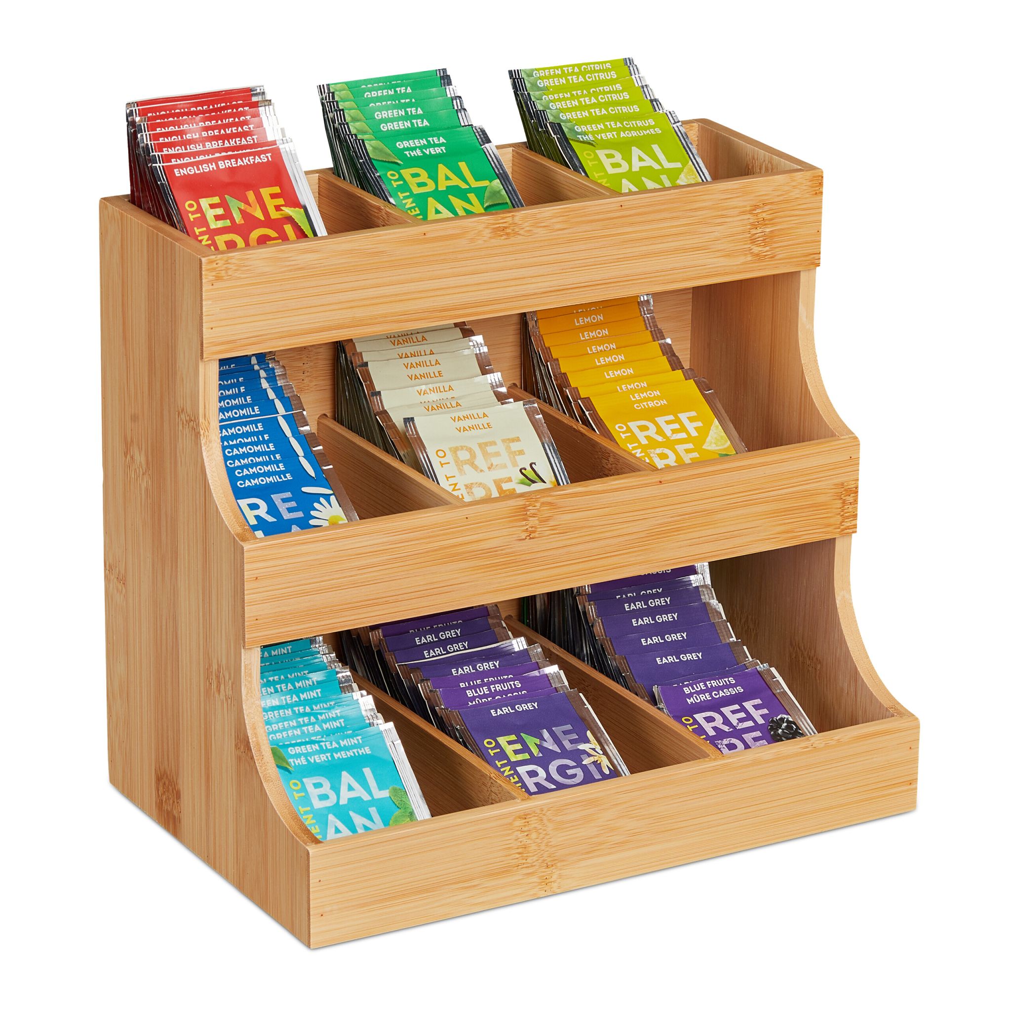 Tee Organizer Bambus 9 Fächer Hellbraun