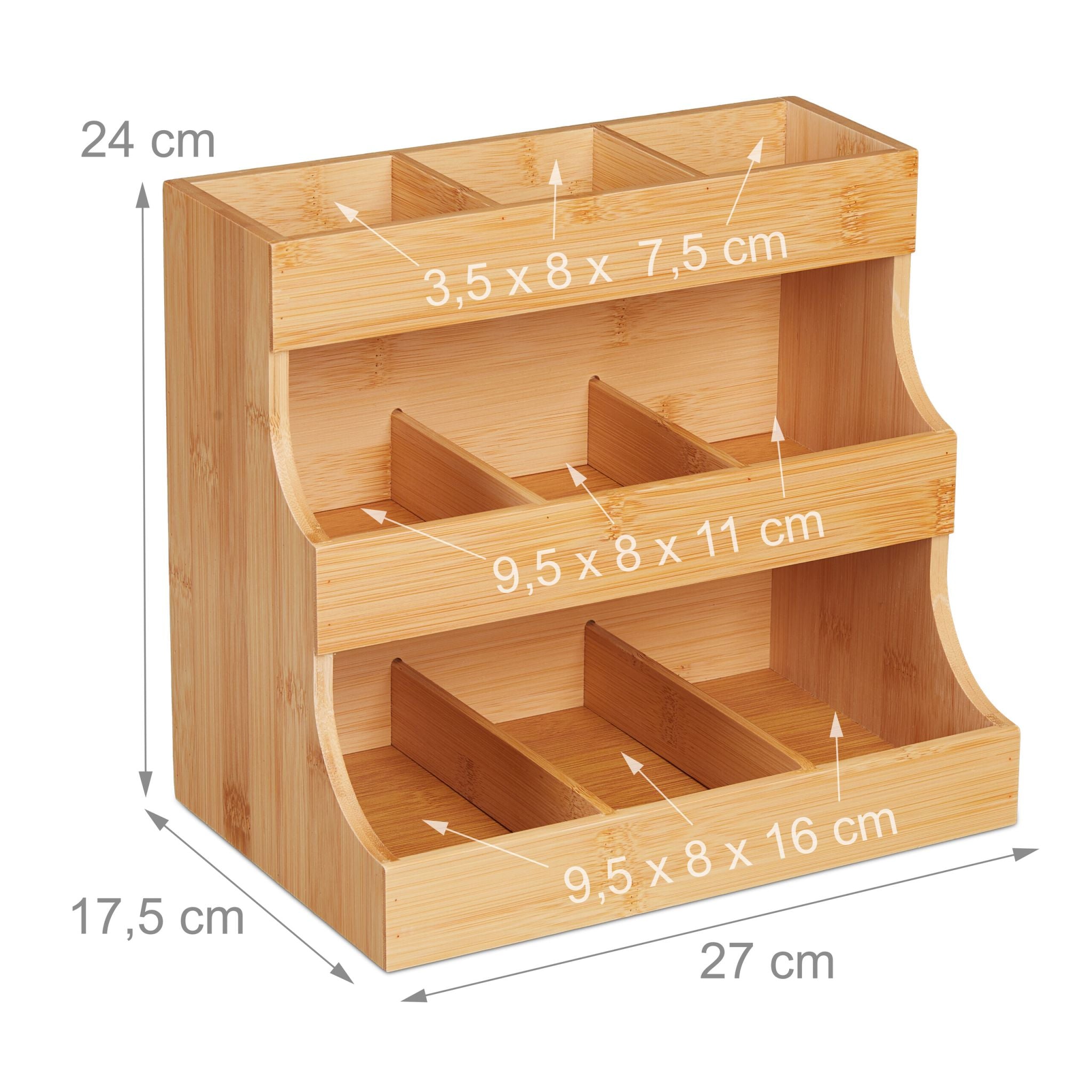Tee Organizer Bambus 9 Fächer Hellbraun