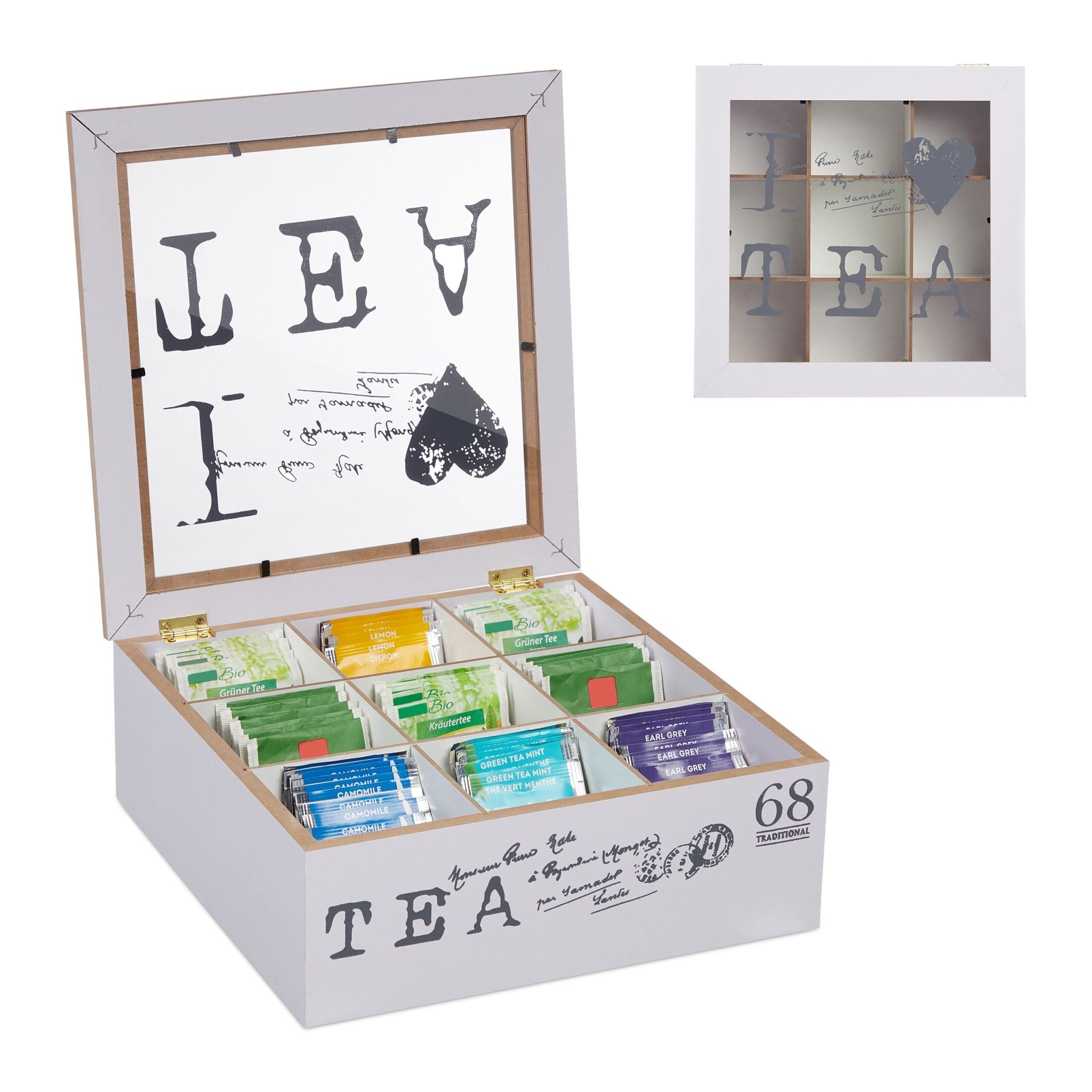 Teebox mit 9 Fächern Weiss-Hellbraun-Grau