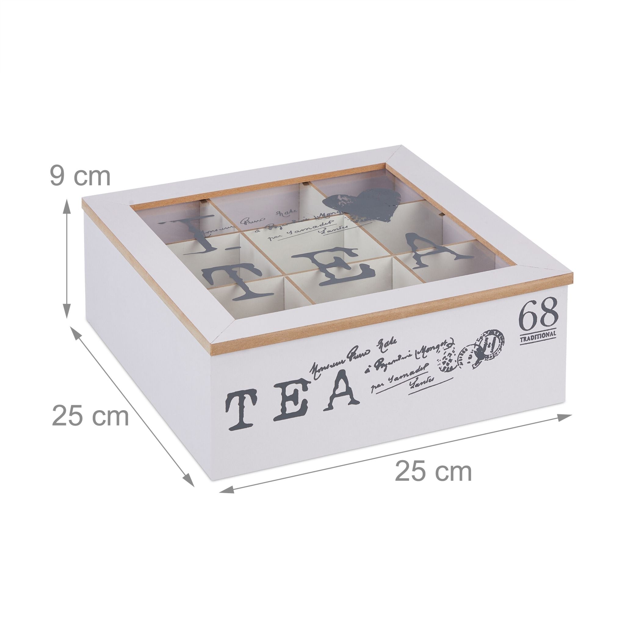 Teebox mit 9 Fächern Weiss-Hellbraun-Grau