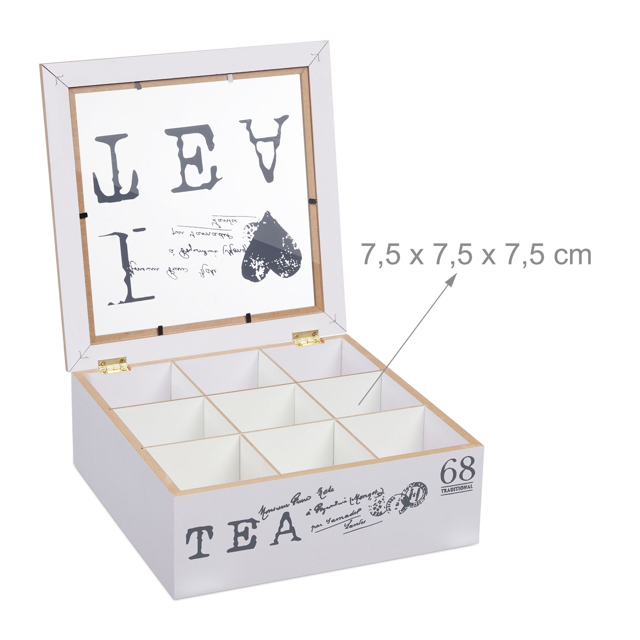 Teebox mit 9 Fächern Weiss-Hellbraun-Grau