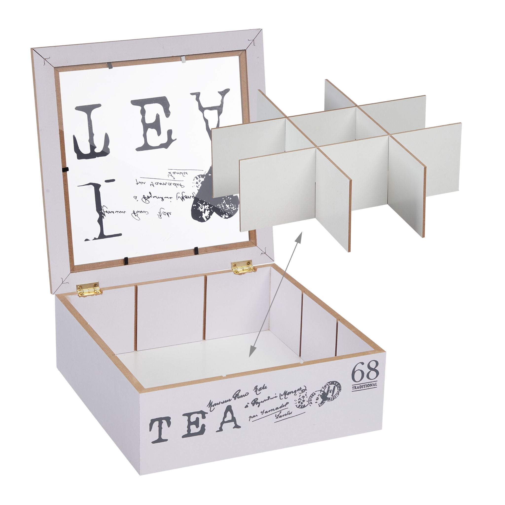 Teebox mit 9 Fächern Weiss-Hellbraun-Grau