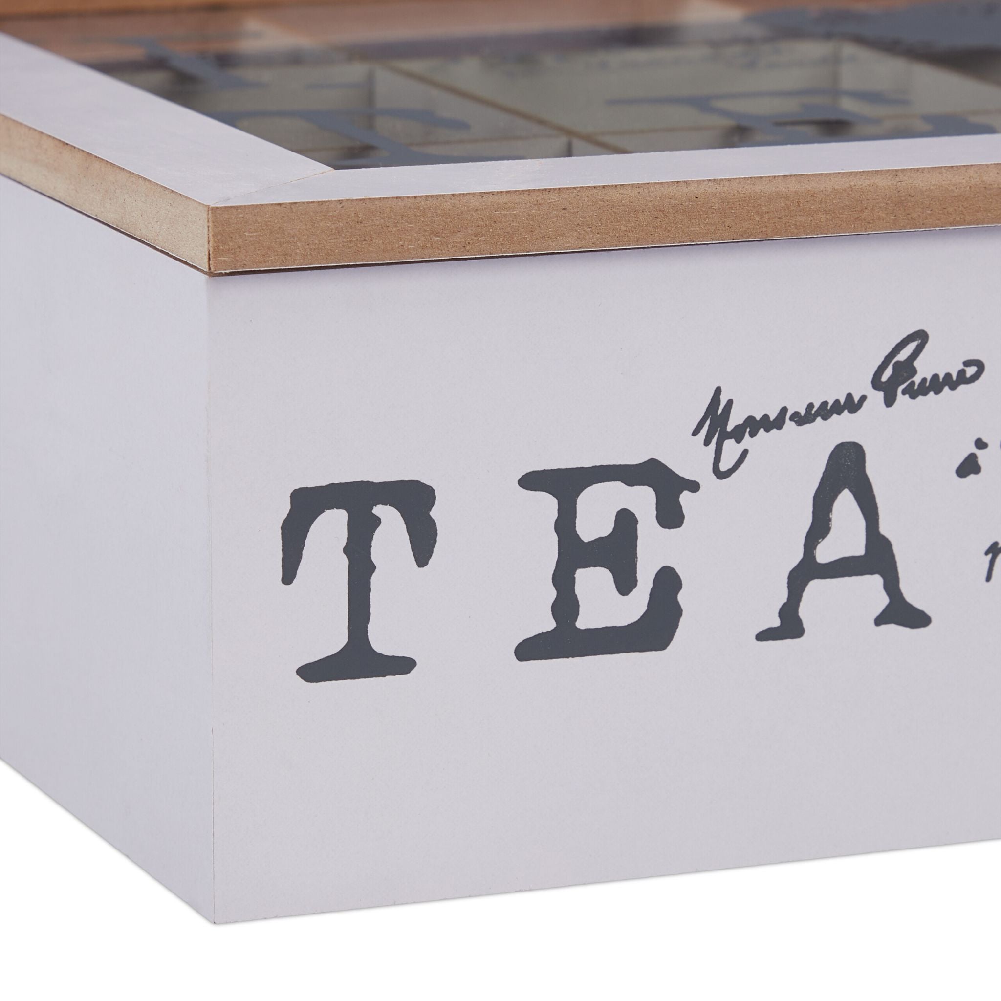 Teebox mit 9 Fächern Weiss-Hellbraun-Grau