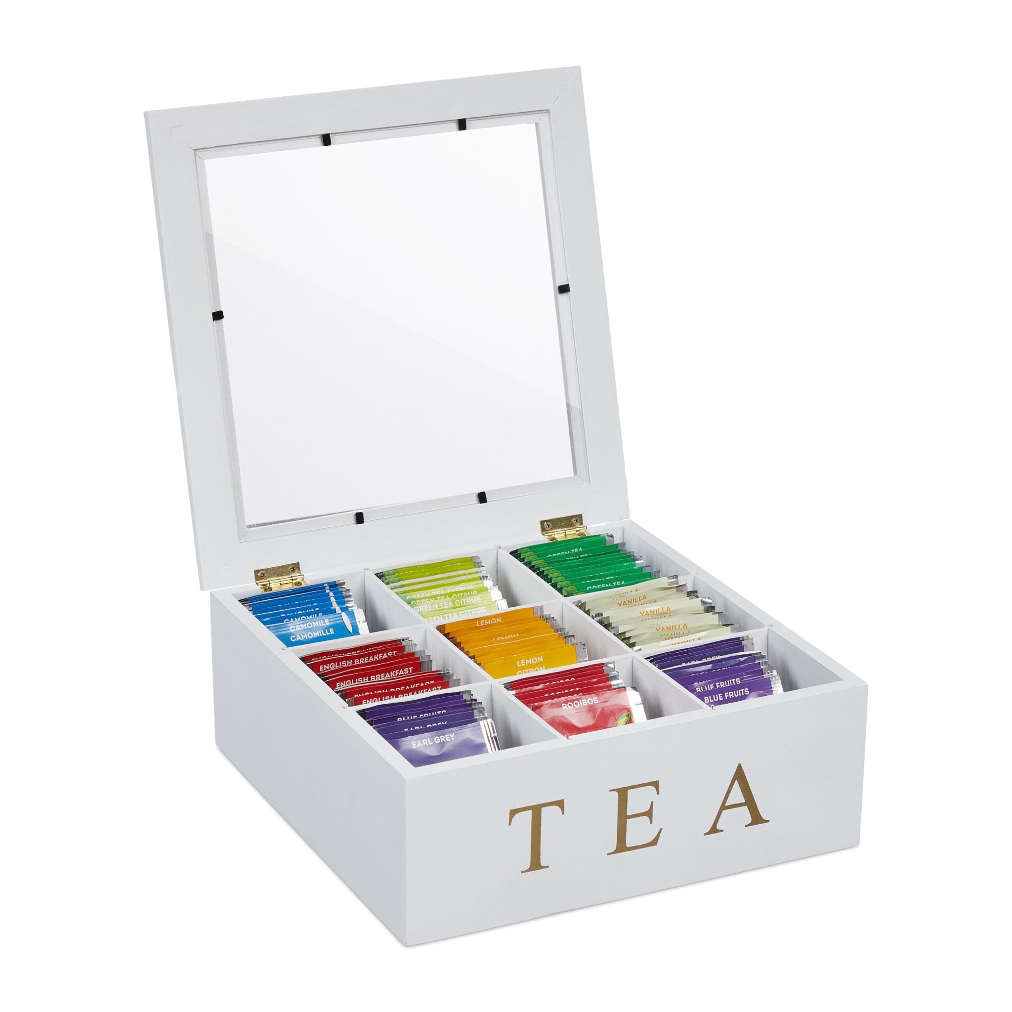 Teebox mit 9 Fächern Weiss-Gold