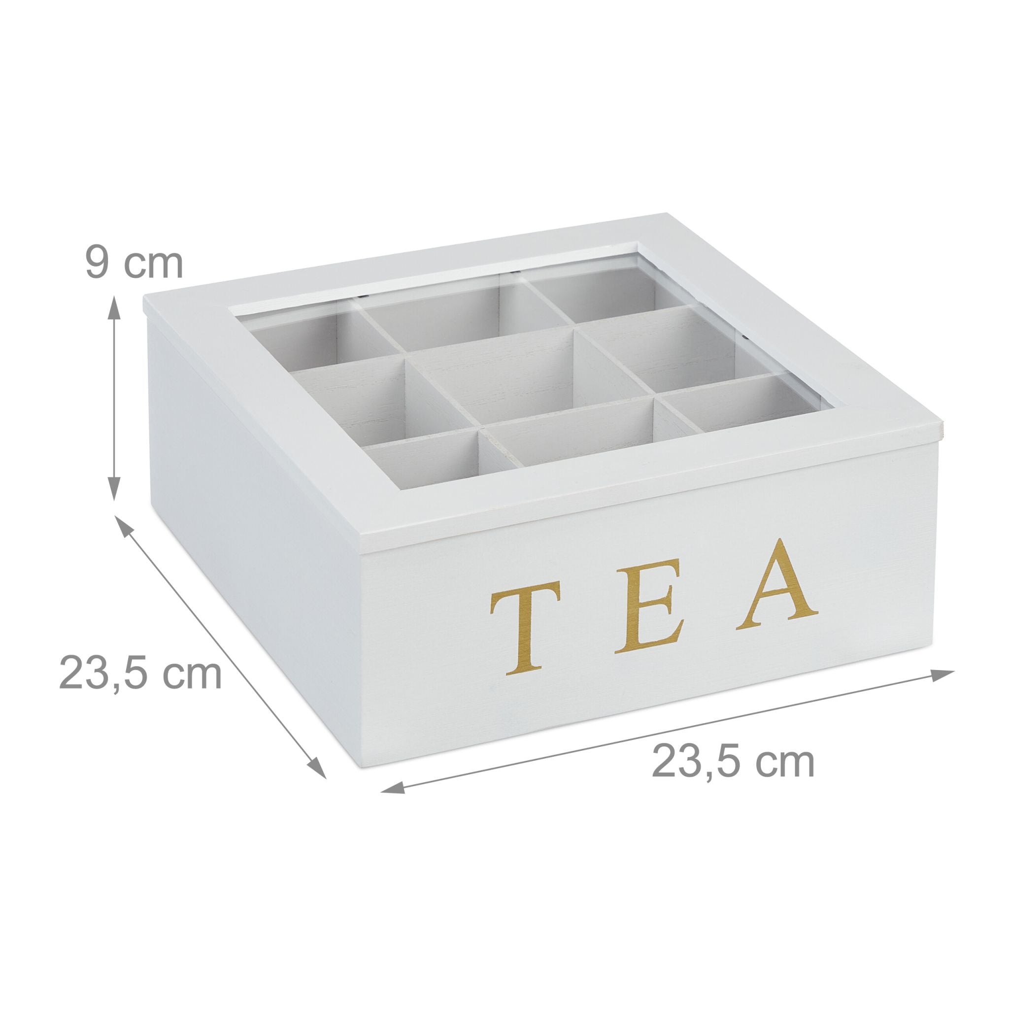 Teebox mit 9 Fächern Weiss-Gold