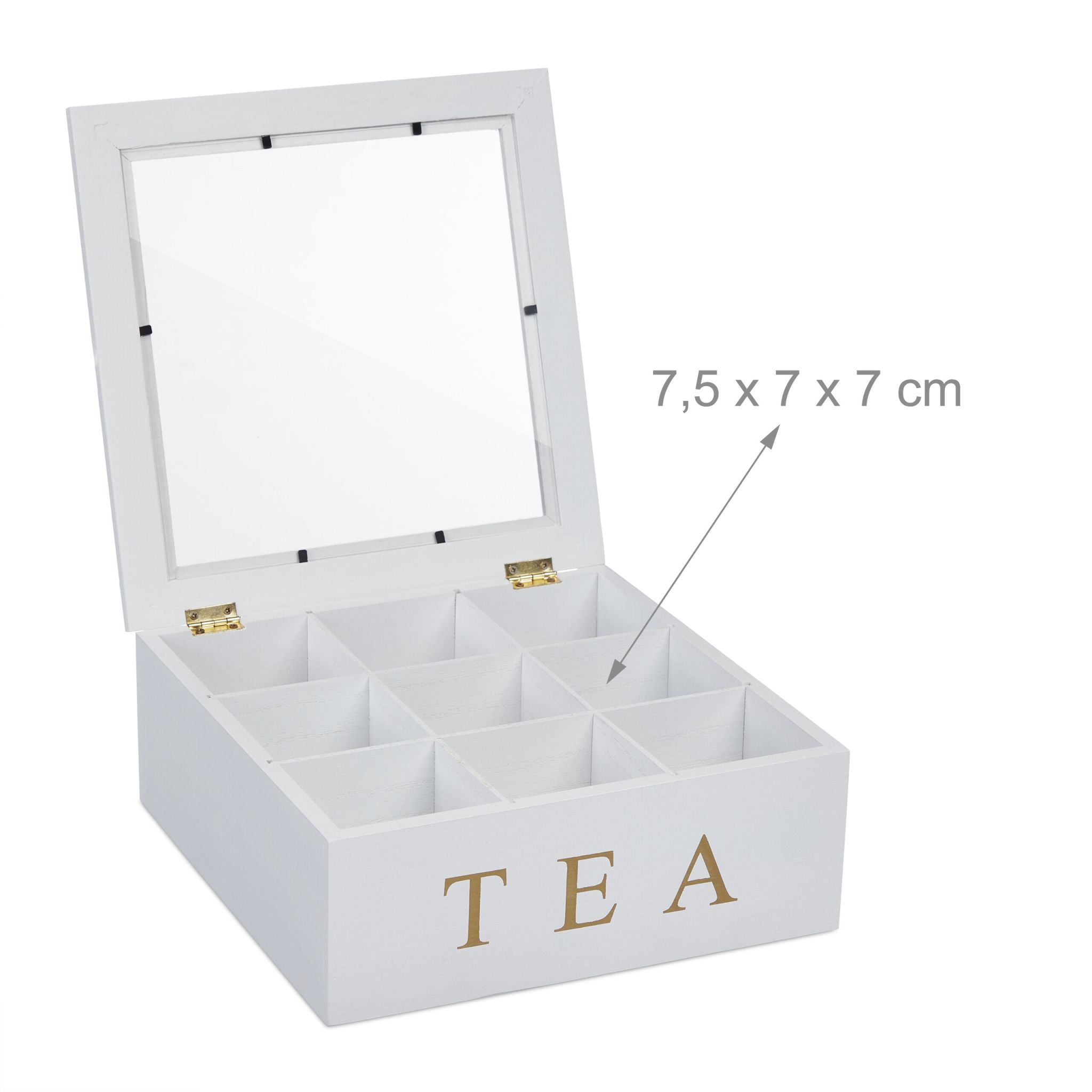 Teebox mit 9 Fächern Weiss-Gold