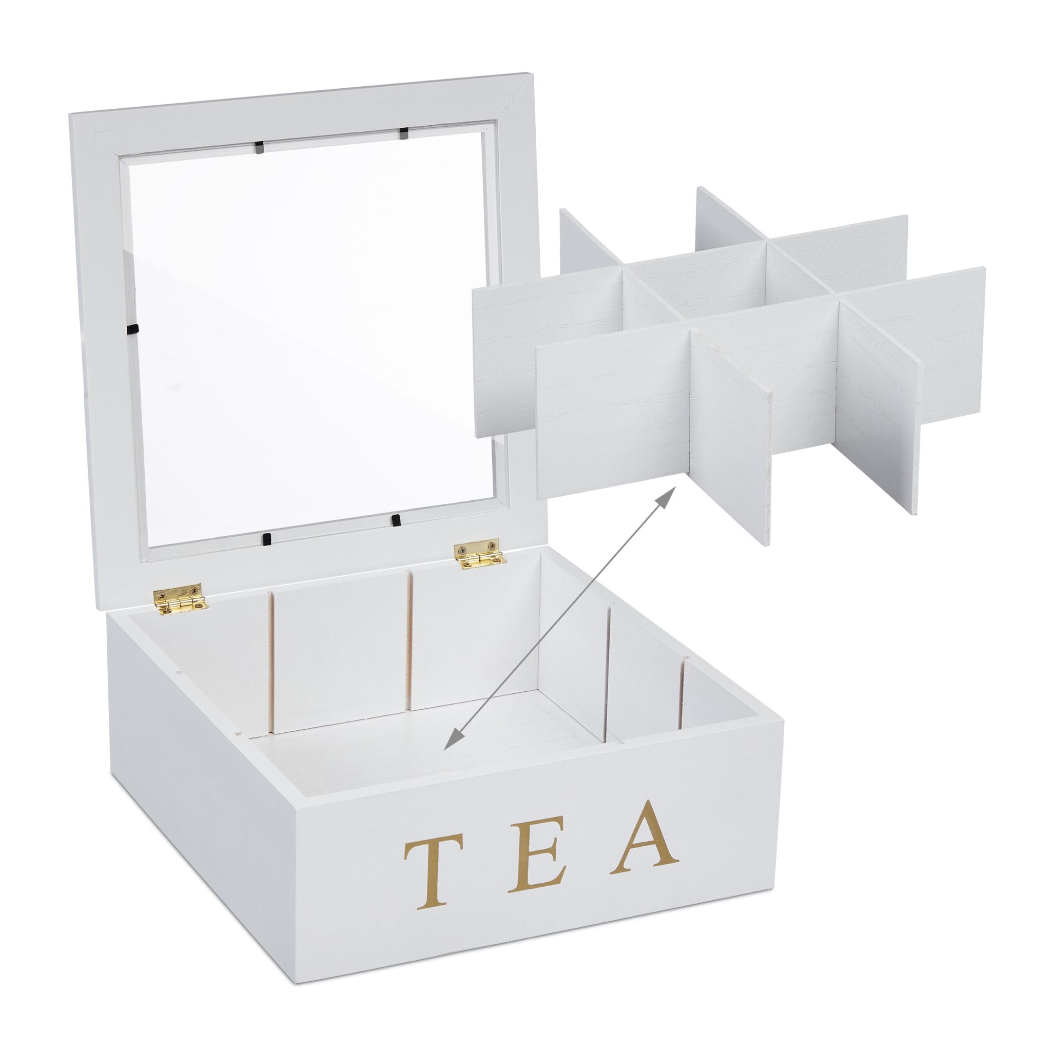 Teebox mit 9 Fächern Weiss-Gold