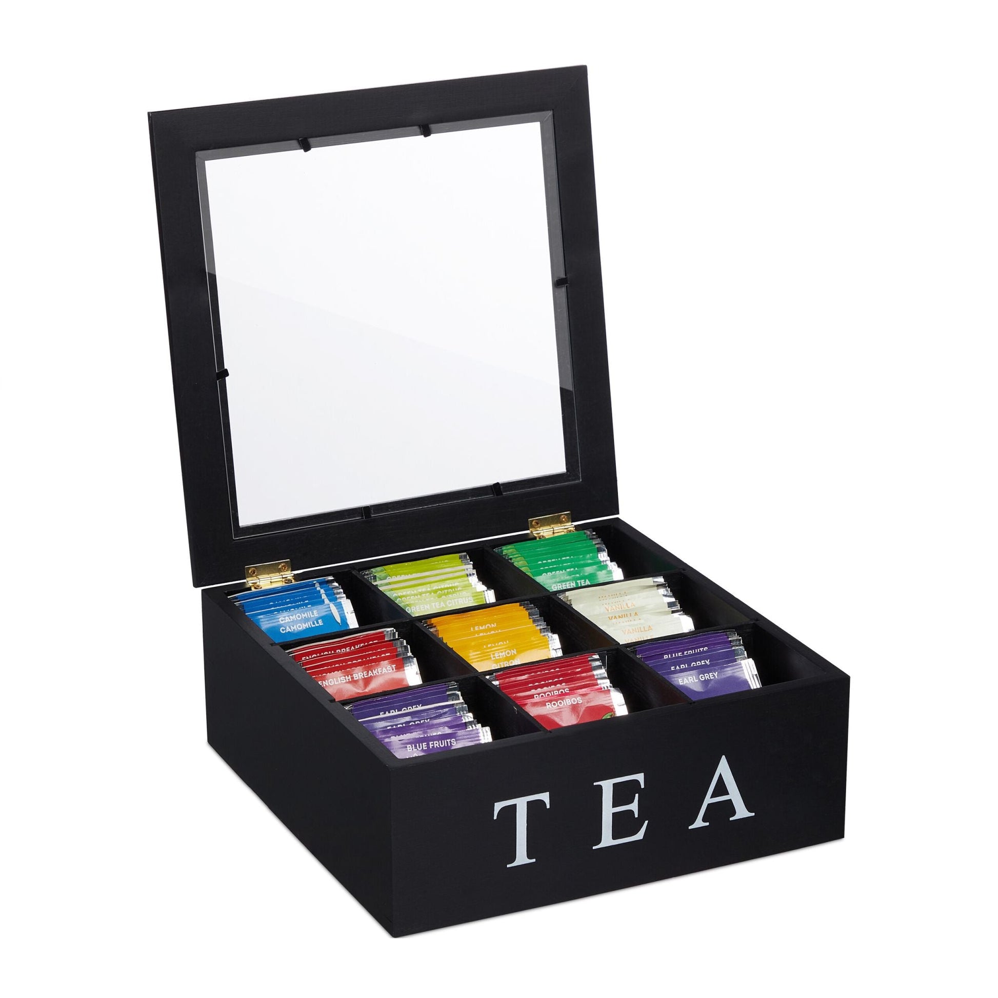 Teebox mit 9 Fächern Weiss-Schwarz von Relaxdays