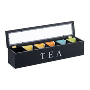 Teebox mit 6 Fächern Bambus Weiss-Schwarz-Transparent von Relaxdays