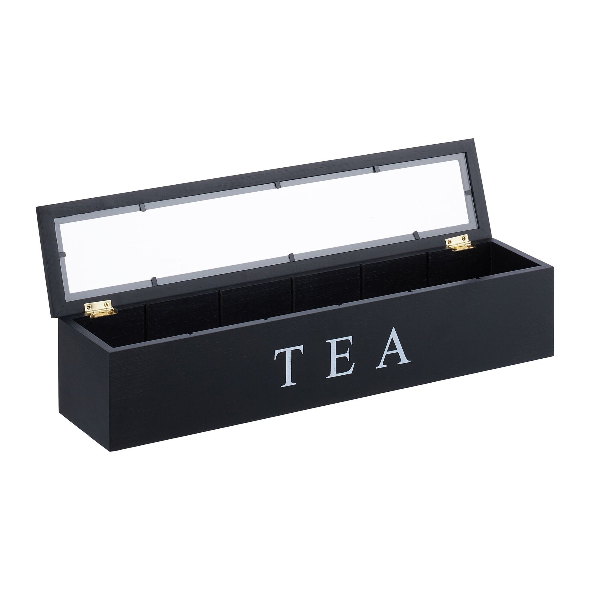 Teebox mit 6 Fächern Bambus Weiss-Schwarz-Transparent von Relaxdays