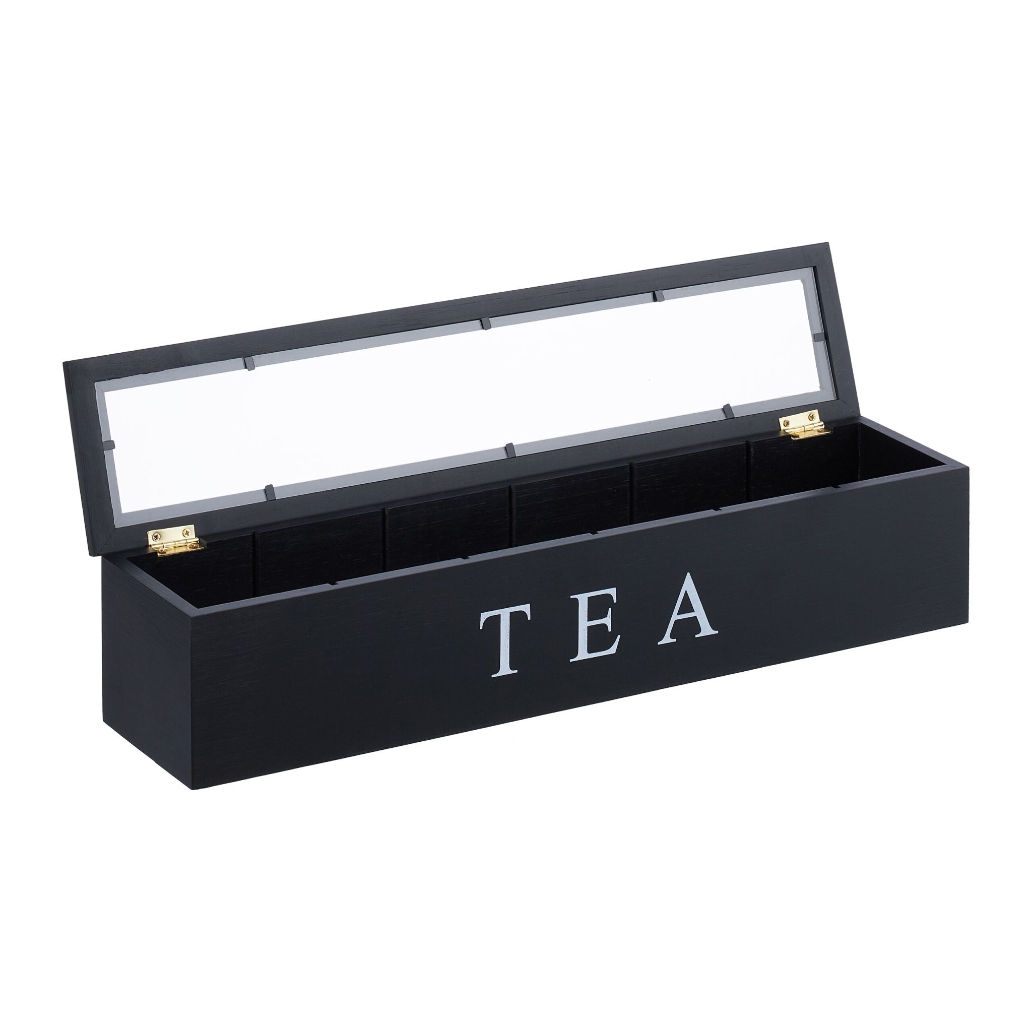 Teebox mit 6 Fächern Bambus Weiss-Schwarz-Transparent von Relaxdays