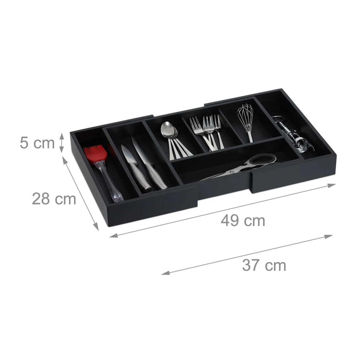 Ausziehbarer Besteckkasten Schwarz von Relaxdays