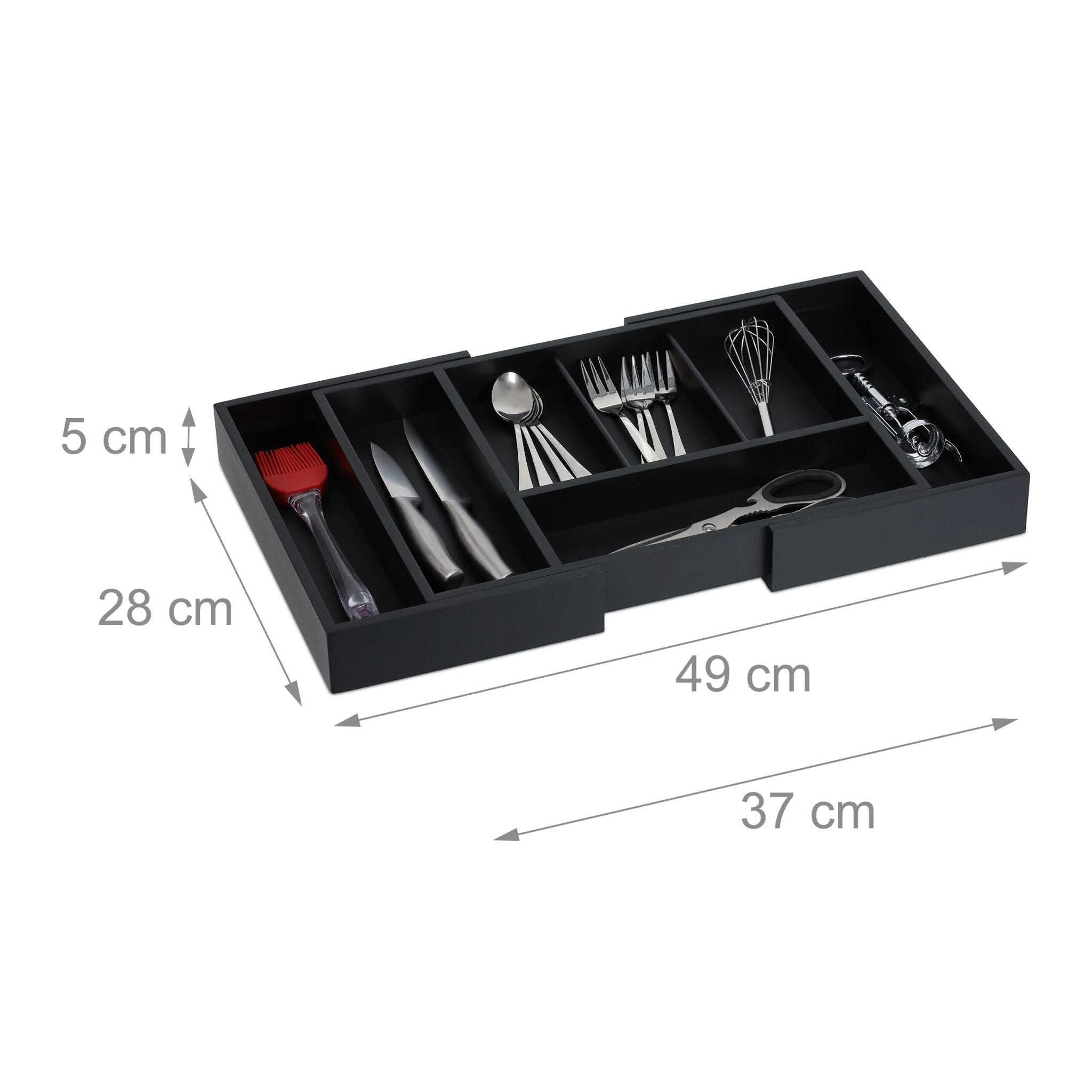 Ausziehbarer Besteckkasten Schwarz von Relaxdays