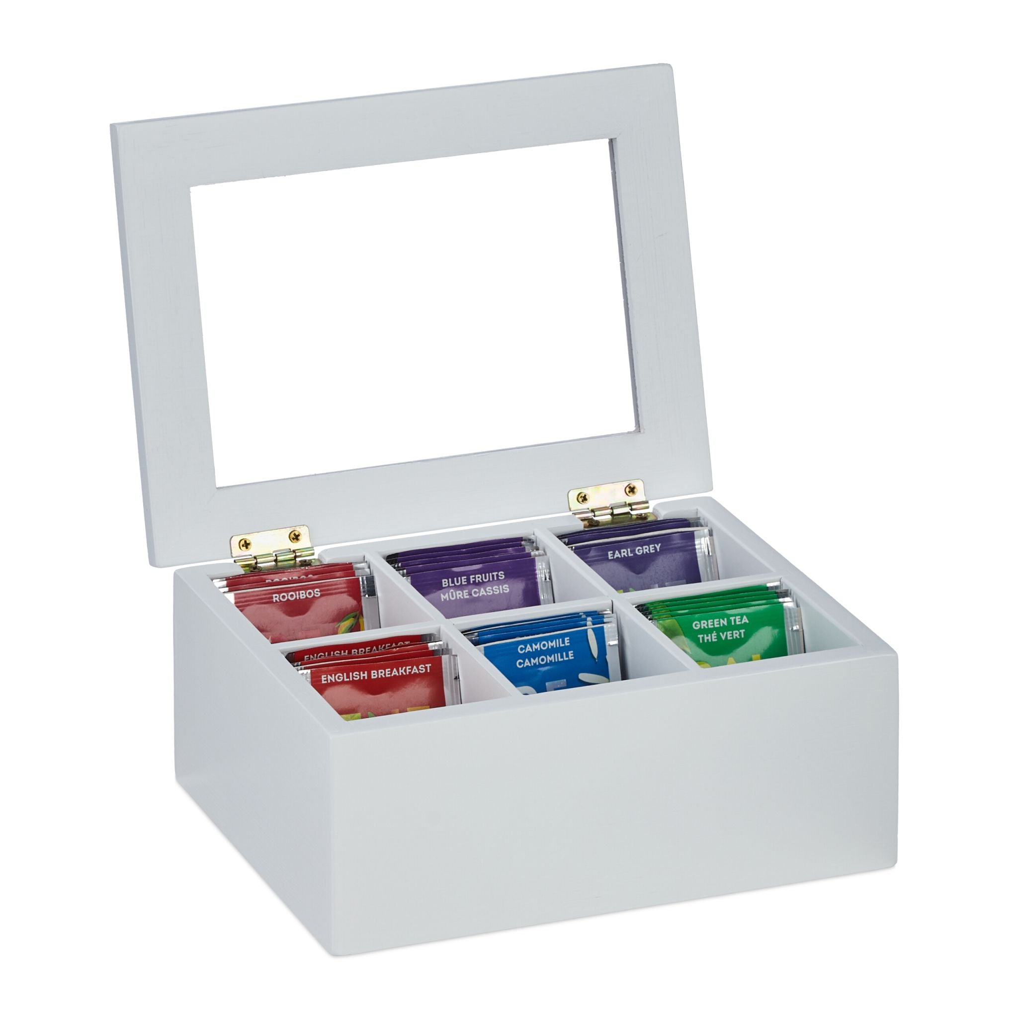 Teebox mit 6 Fächern Weiss-Transparent