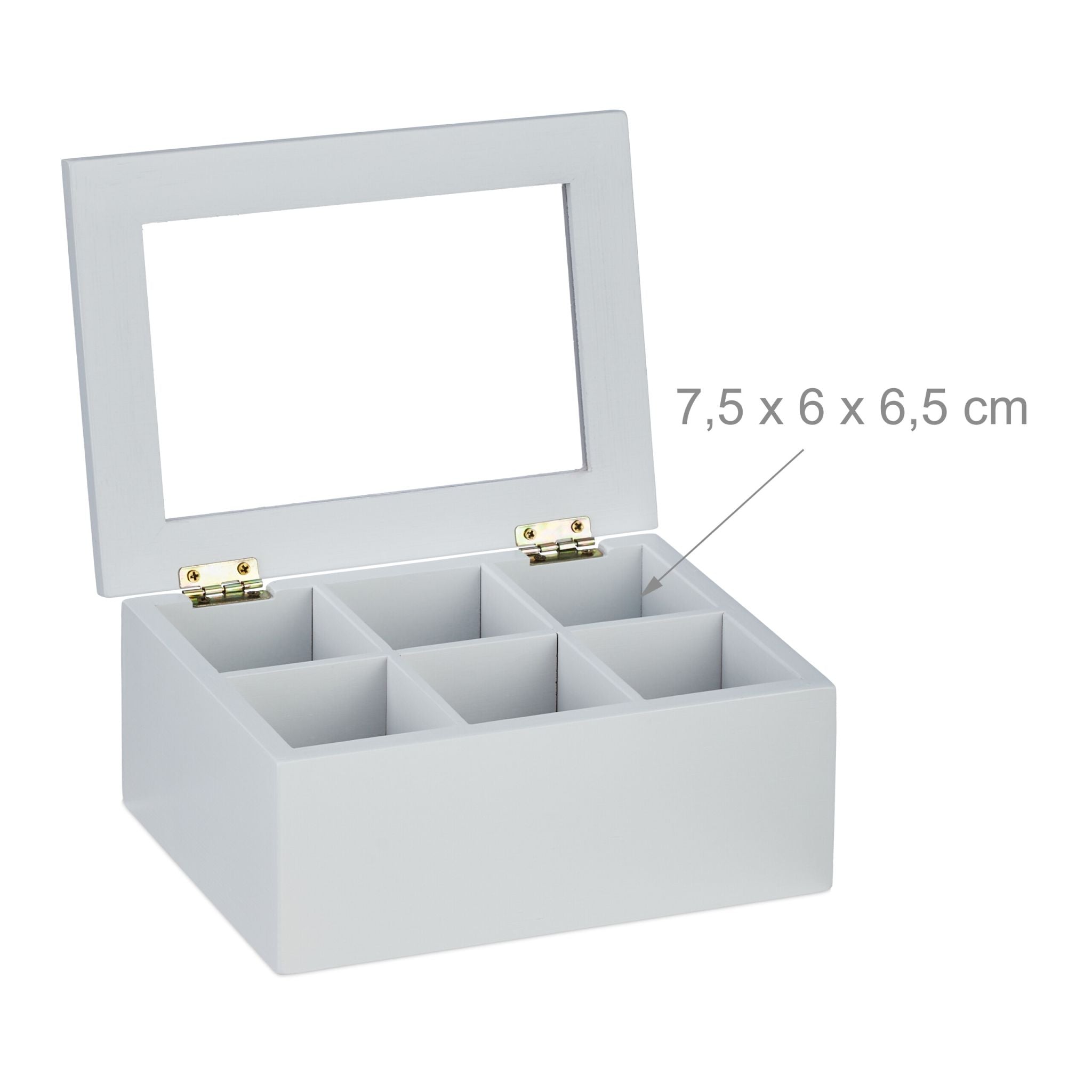 Teebox mit 6 Fächern Weiss-Transparent