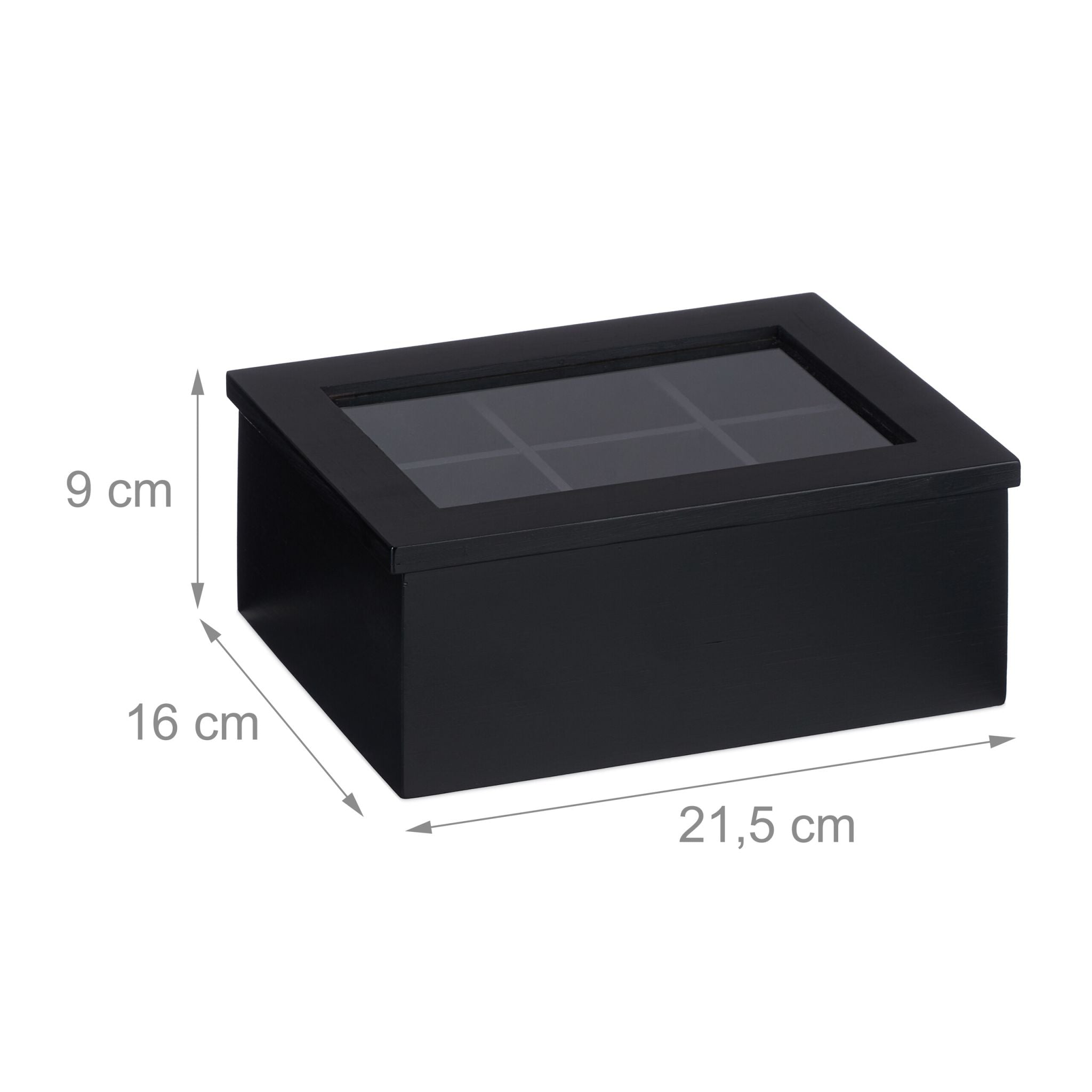 Teebox mit 6 Fächern Schwarz-Transparent von Relaxdays
