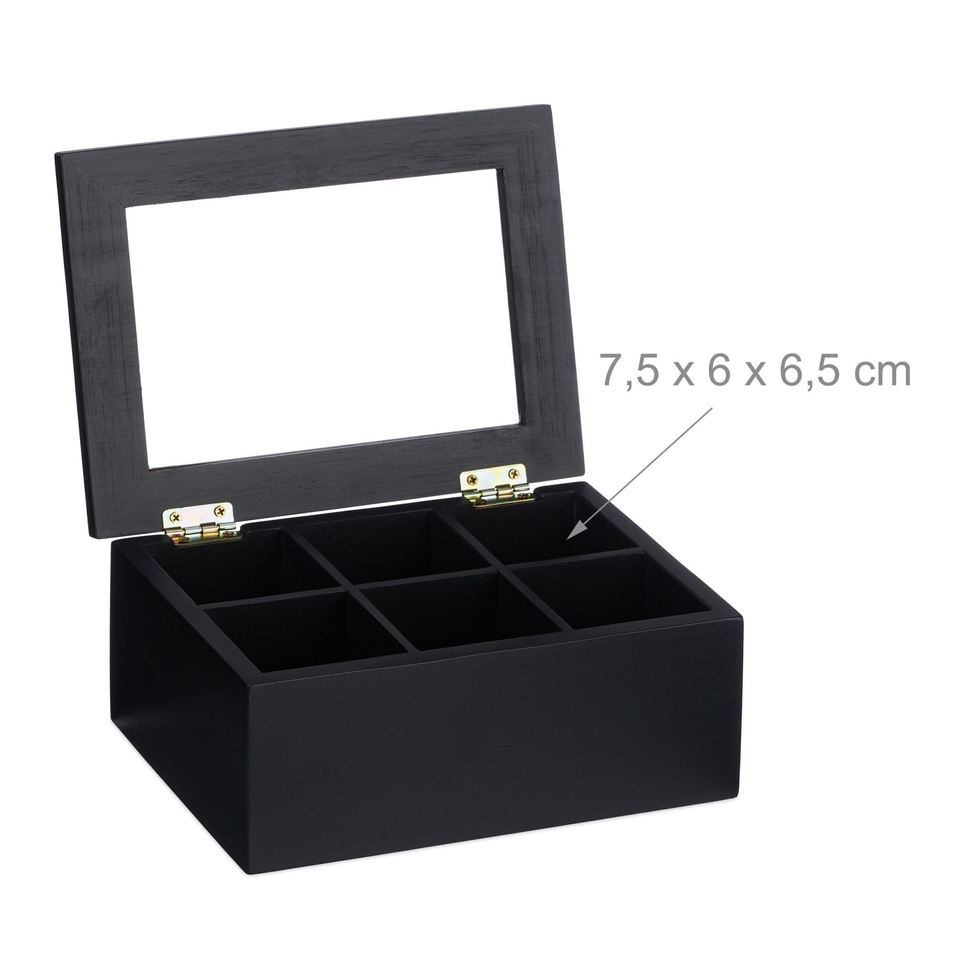 Teebox mit 6 Fächern Schwarz-Transparent von Relaxdays